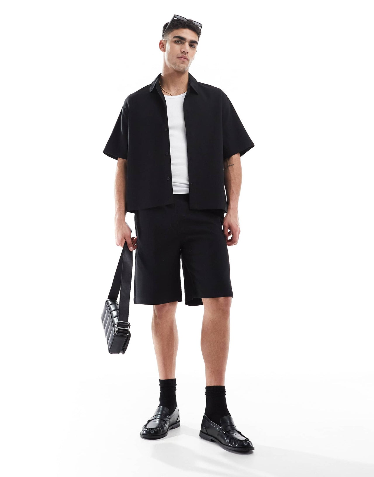 Bershka premium shirt co-ord in black