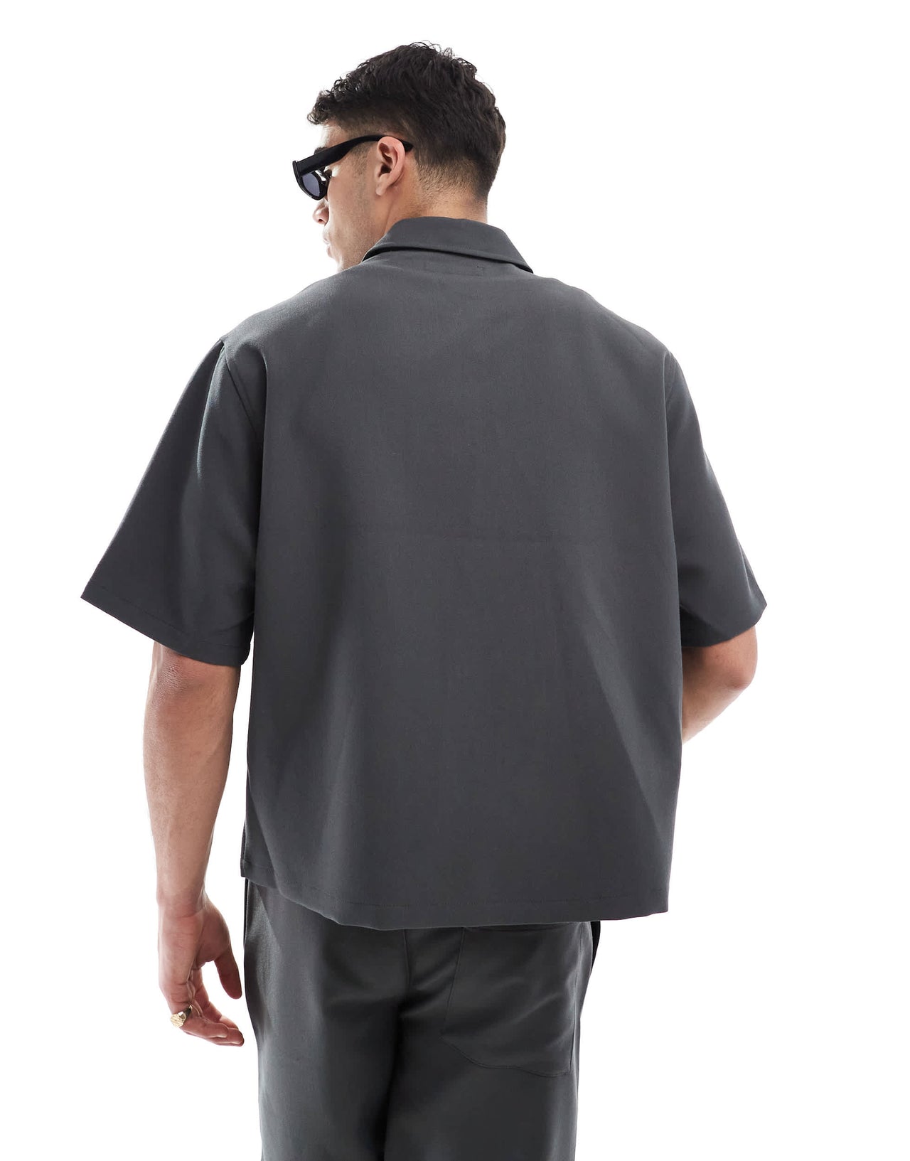 Bershka premium shirt co-ord in charcoal