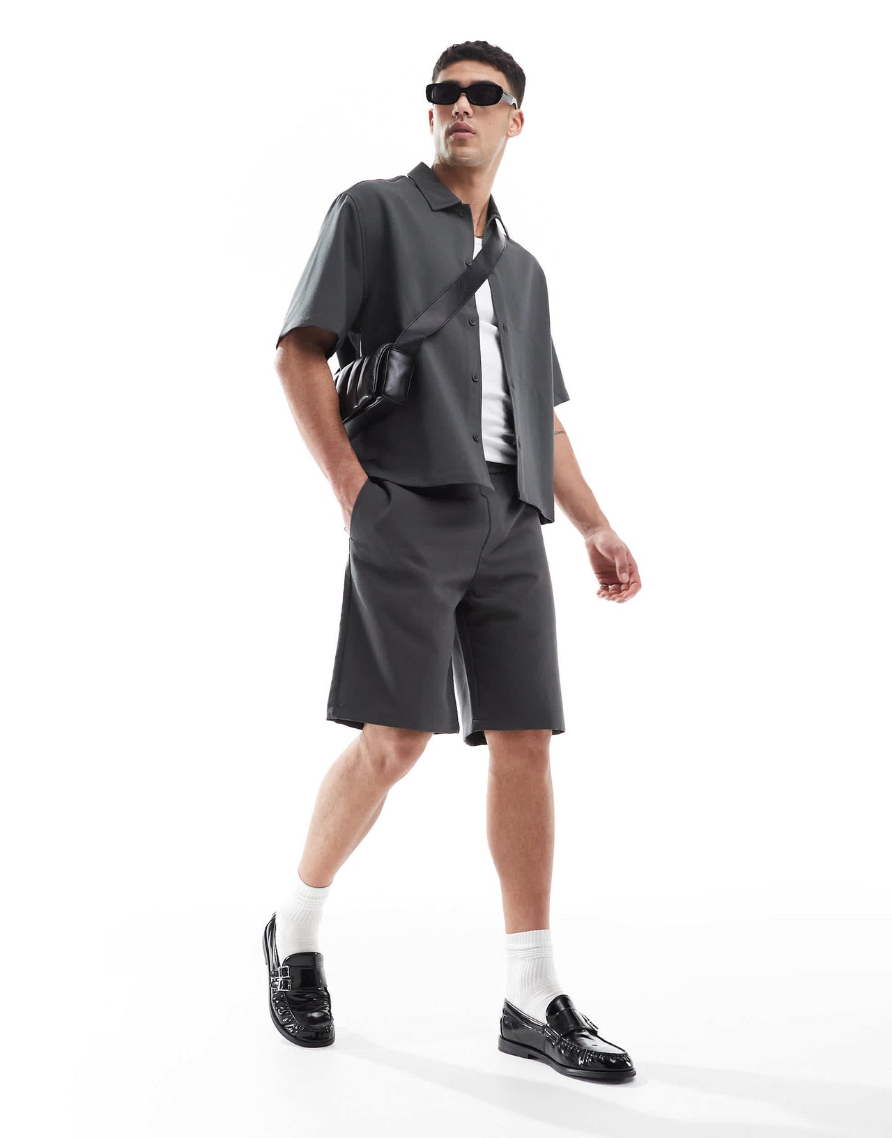 Bershka premium shirt co-ord in charcoal