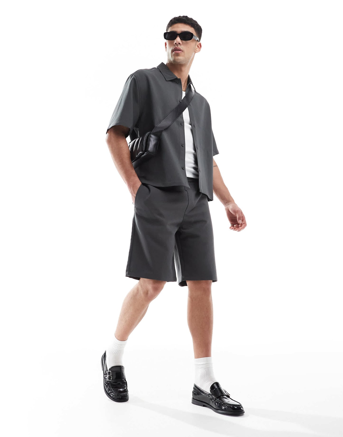 Bershka premium shirt co-ord in charcoal