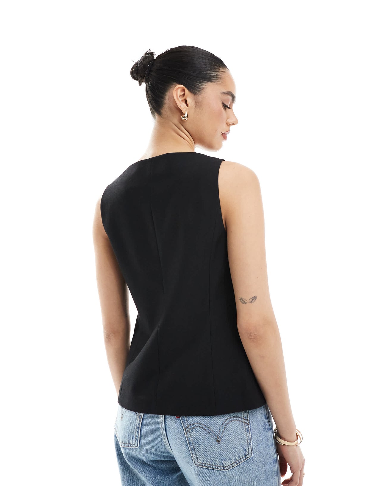Stradivarius round neck waistcoat in black