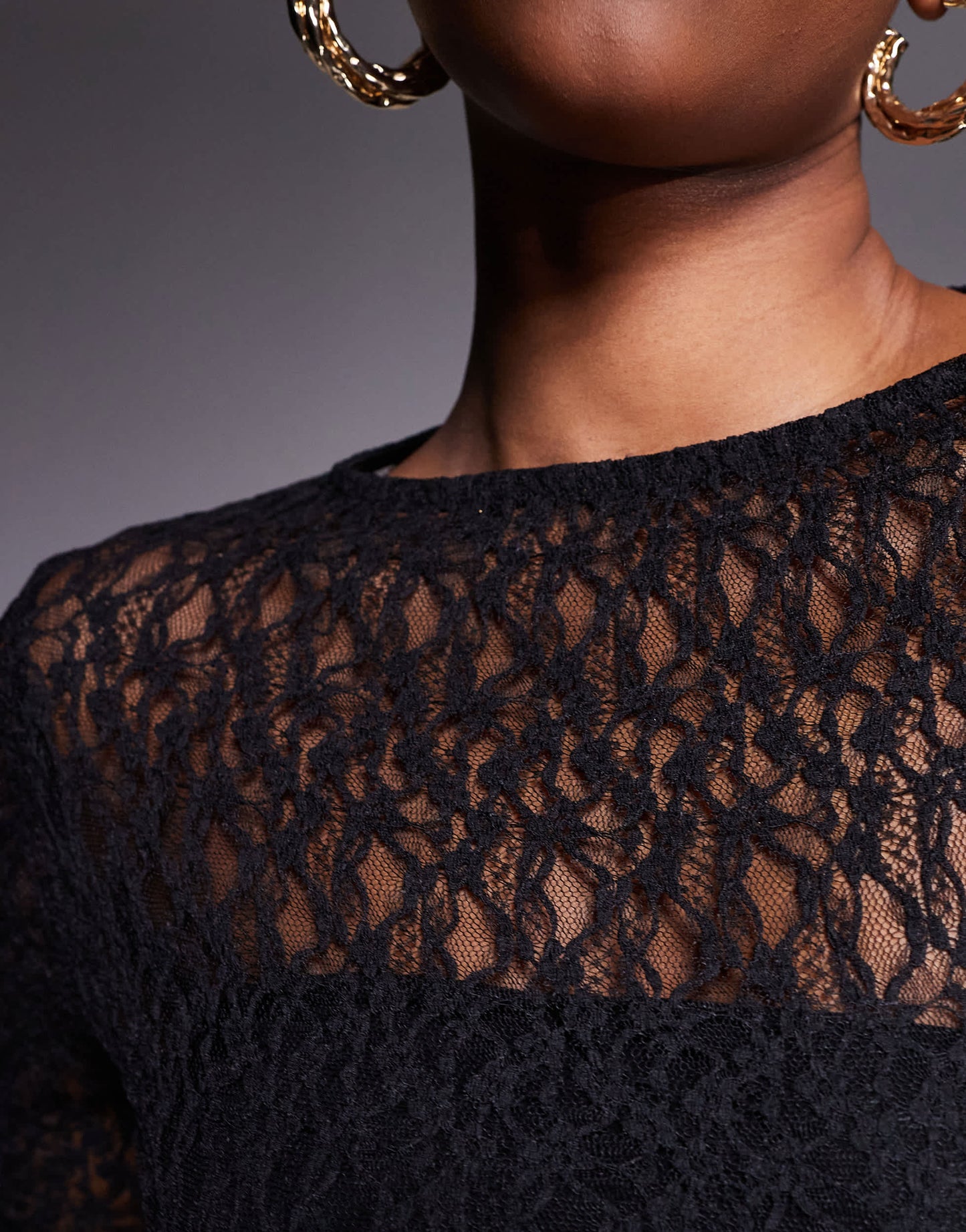 ASOS DESIGN long sleeve slash neck spliced lace mix maxi dress in black