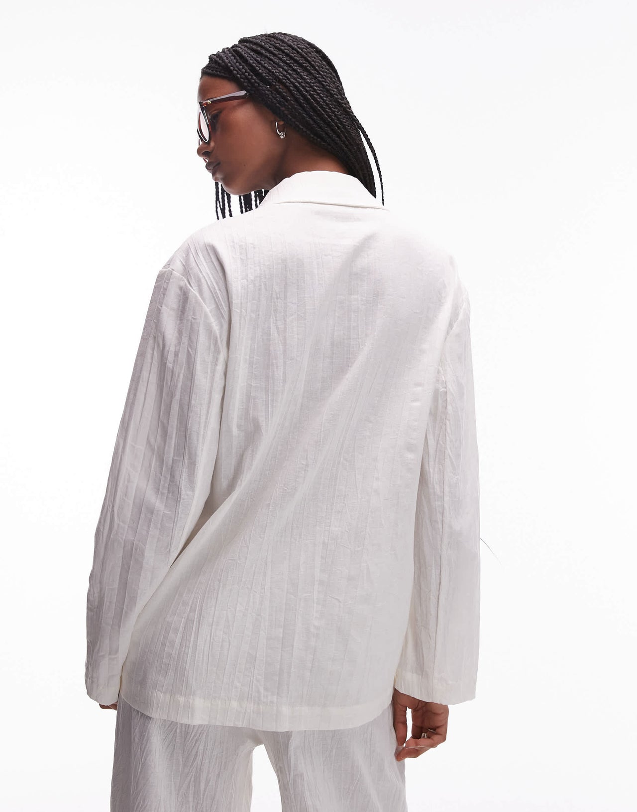 Mango plisse linen mix blazer co-ord in white