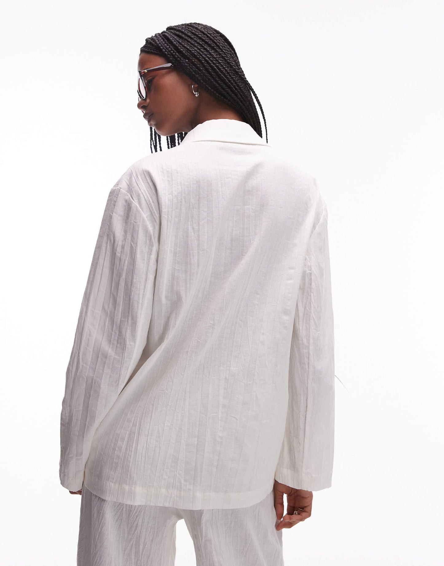 Mango plisse linen mix blazer co-ord in white
