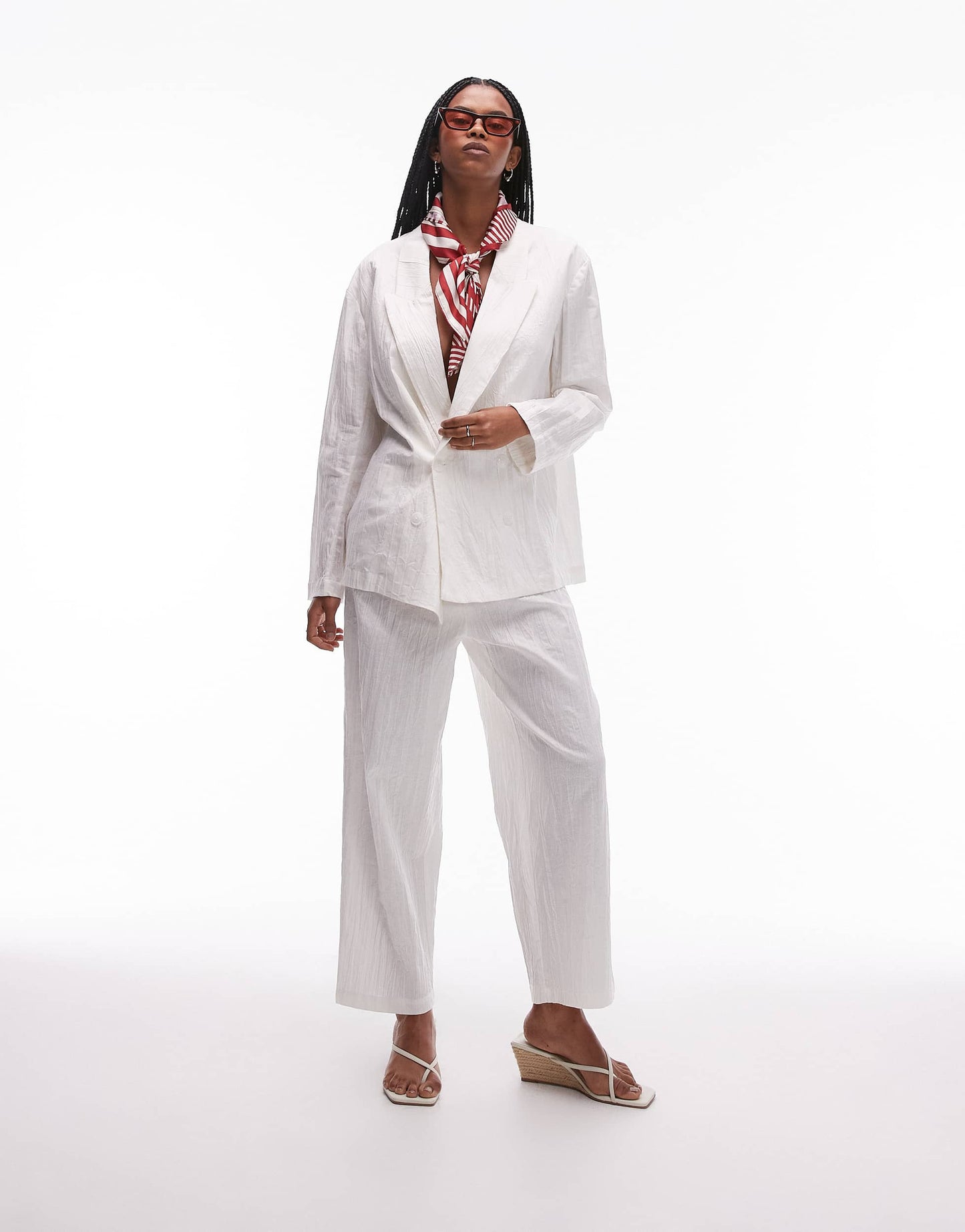 Mango plisse linen mix blazer co-ord in white
