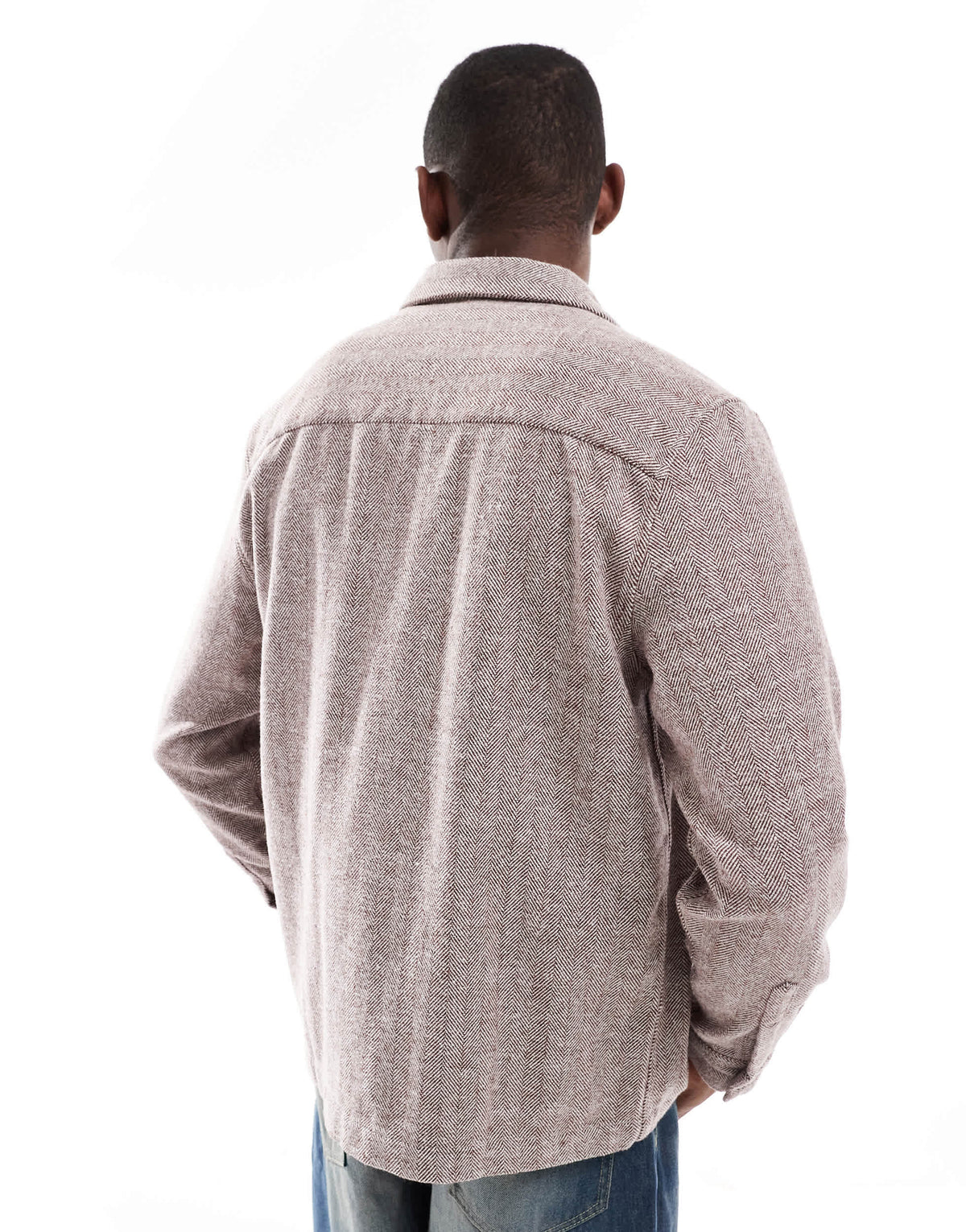 ASOS DESIGN herringbone overshirt with patch pocket in brown