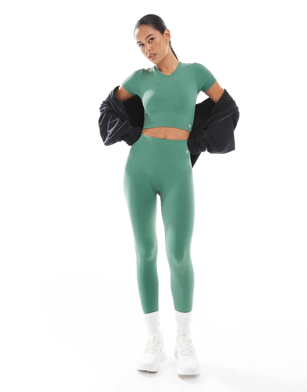 4th & Reckless seamless sculpting active cropped t-shirt co-ord in green