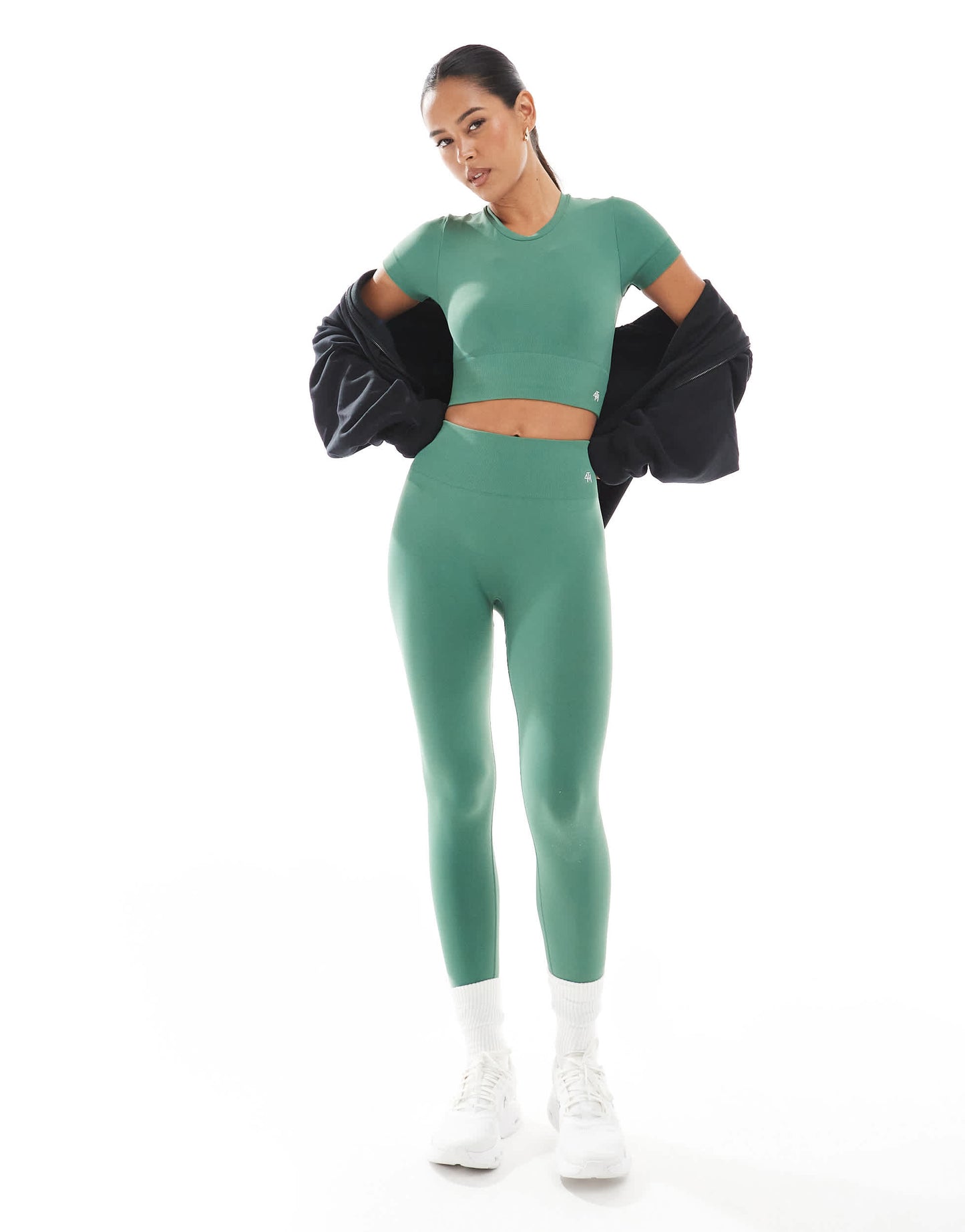 4th & Reckless seamless sculpting active cropped t-shirt co-ord in green