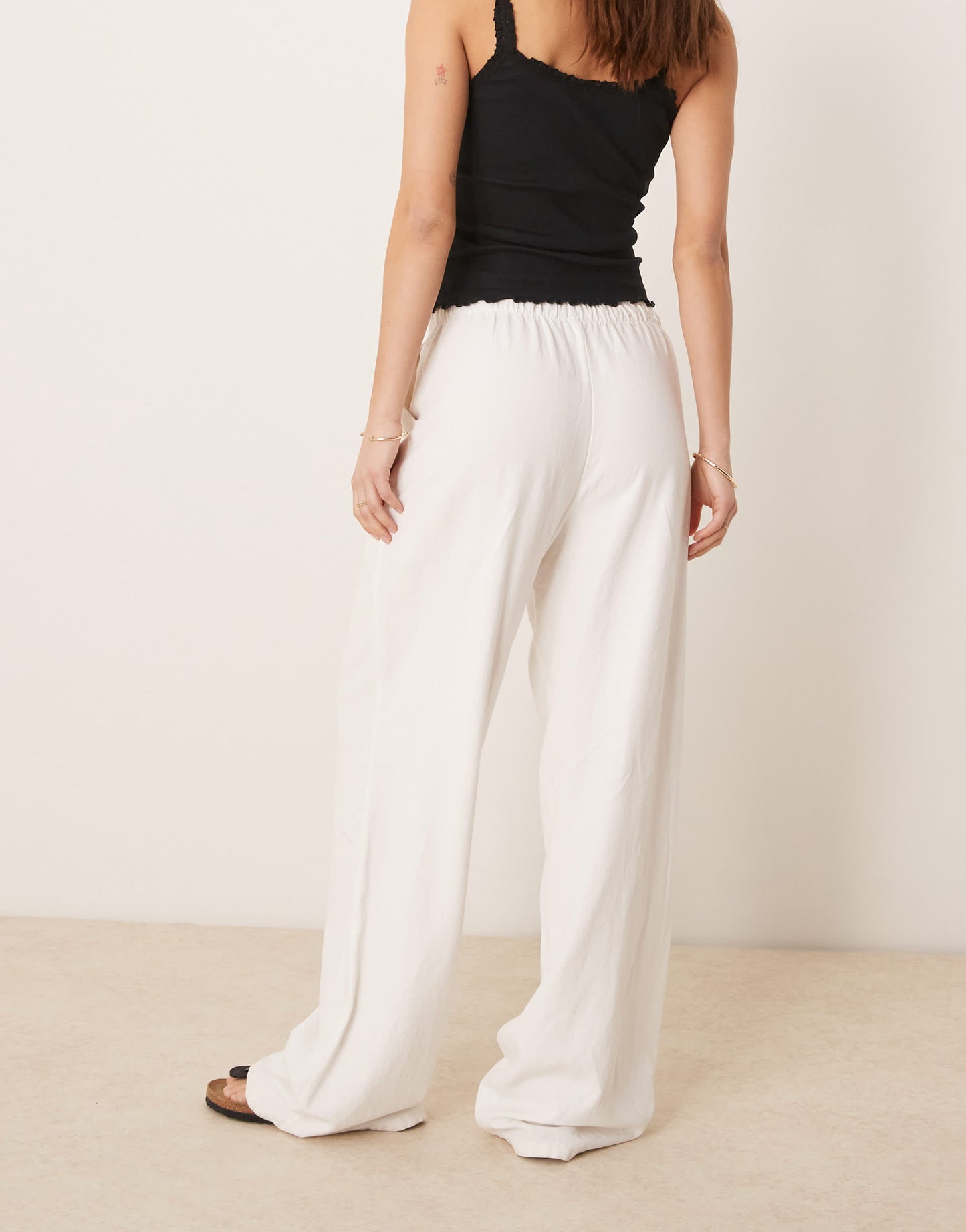 Stradivarius linen look pull on trouser in white
