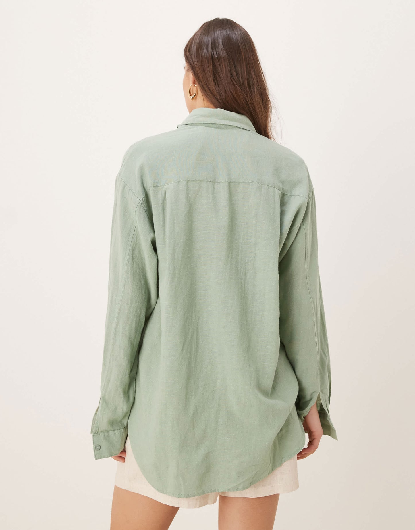 Stradivarius linen look long sleeve shirt in khaki