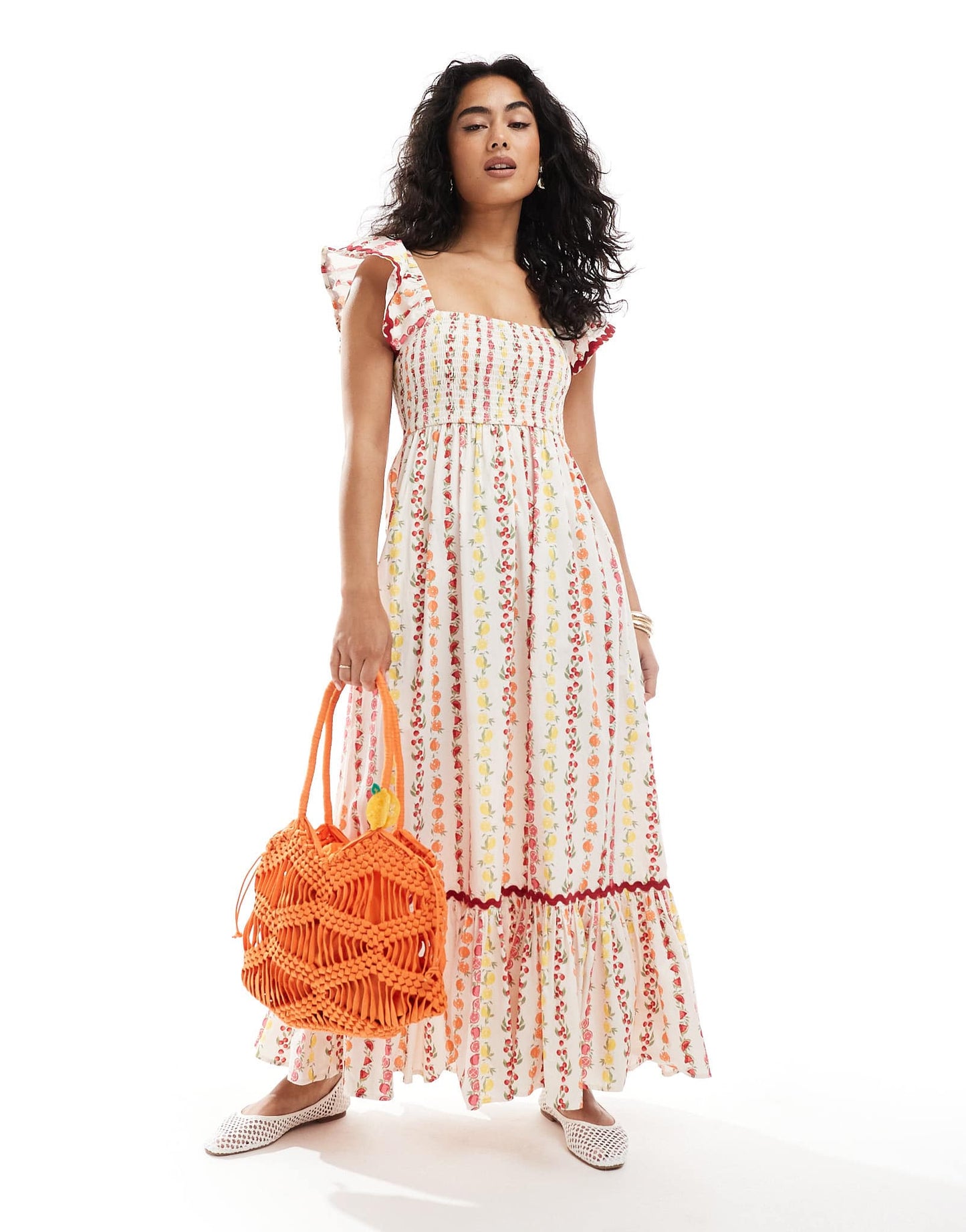 Miss Selfridge poplin maxi dress in fruit print