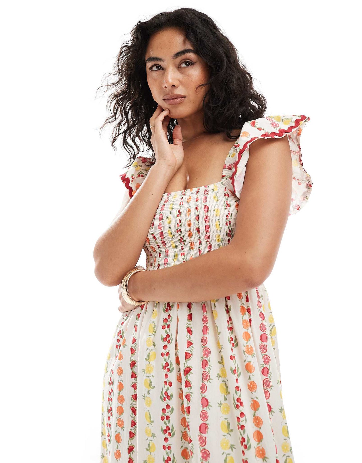 Miss Selfridge poplin maxi dress in fruit print