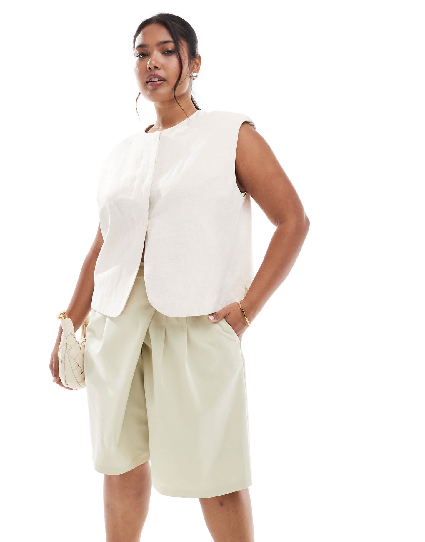 ASOS DESIGN Curve tailored longline utility shorts in pistachio