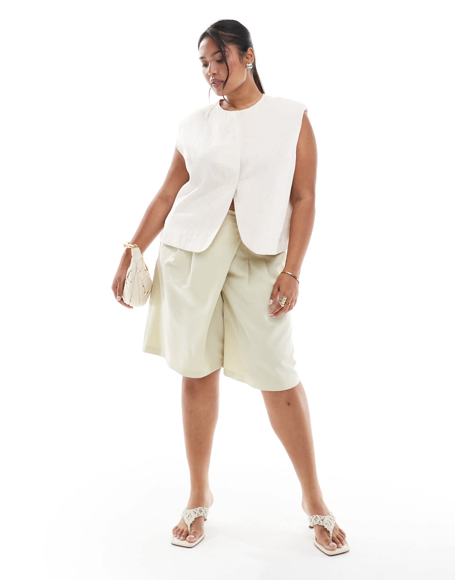 ASOS DESIGN Curve tailored longline utility shorts in pistachio