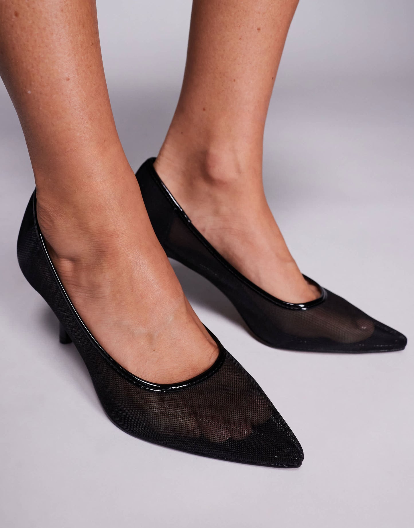 River Island mesh detail pointed heel in black