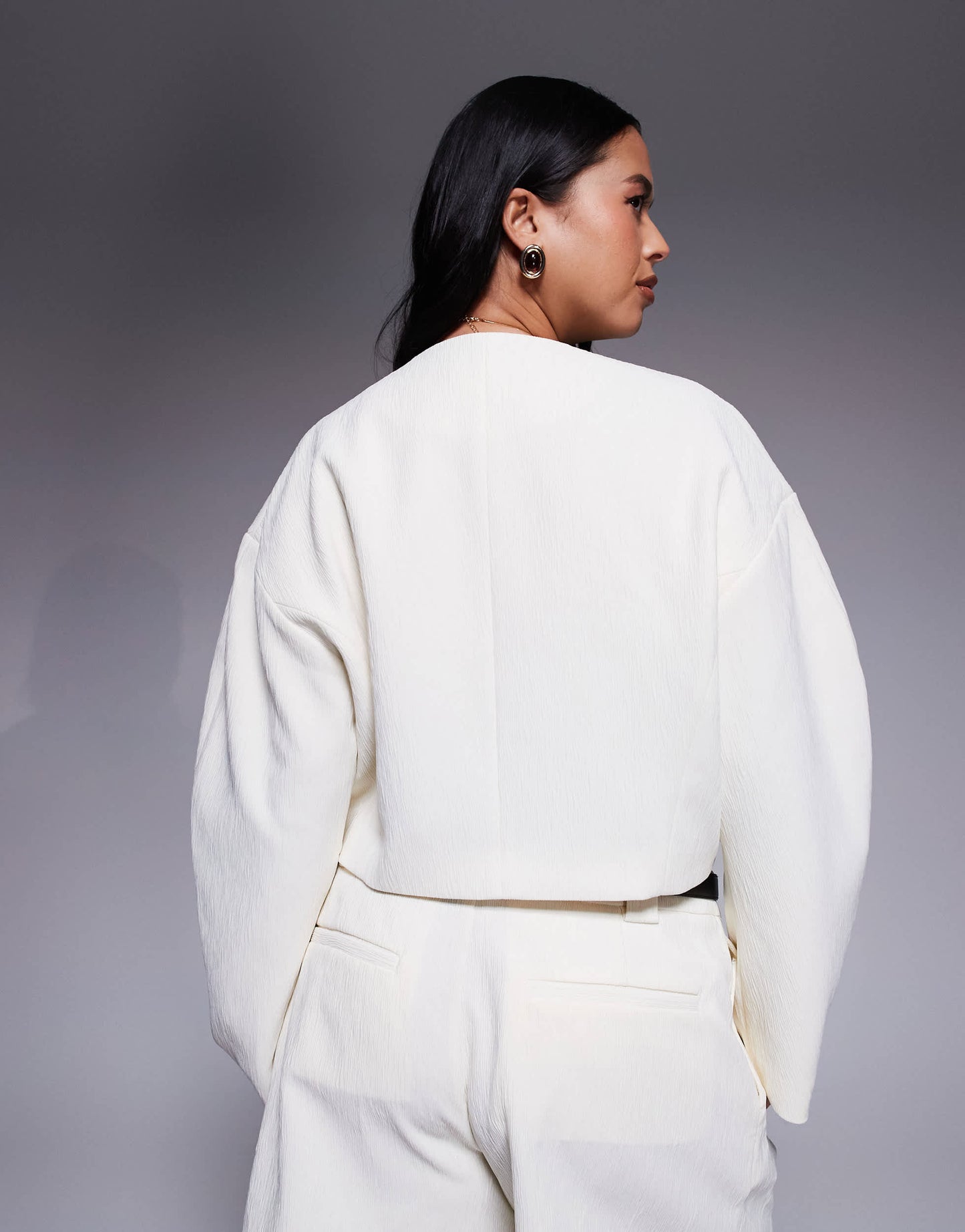 ASOS DESIGN Curve cropped textured blazer co-ord in cream
