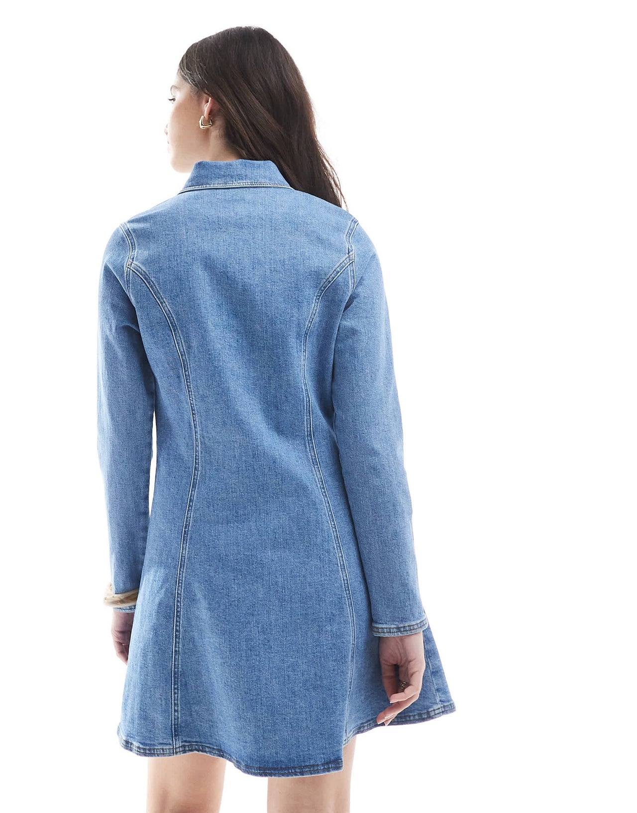 Miss Selfridge seam detail stretch denim fit and flare long sleeve mini dress