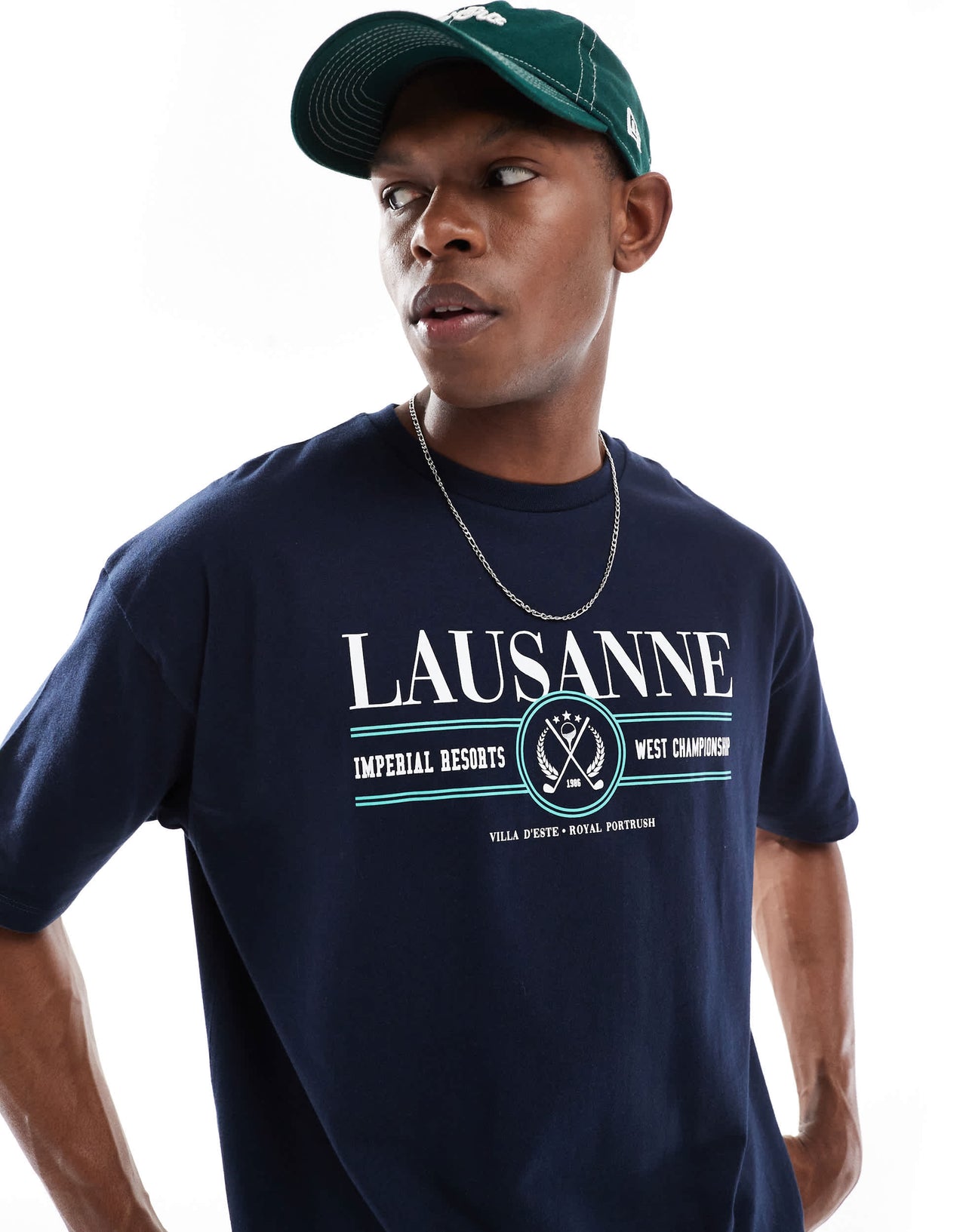 ASOS DESIGN oversized t-shirt with sports graphic in navy