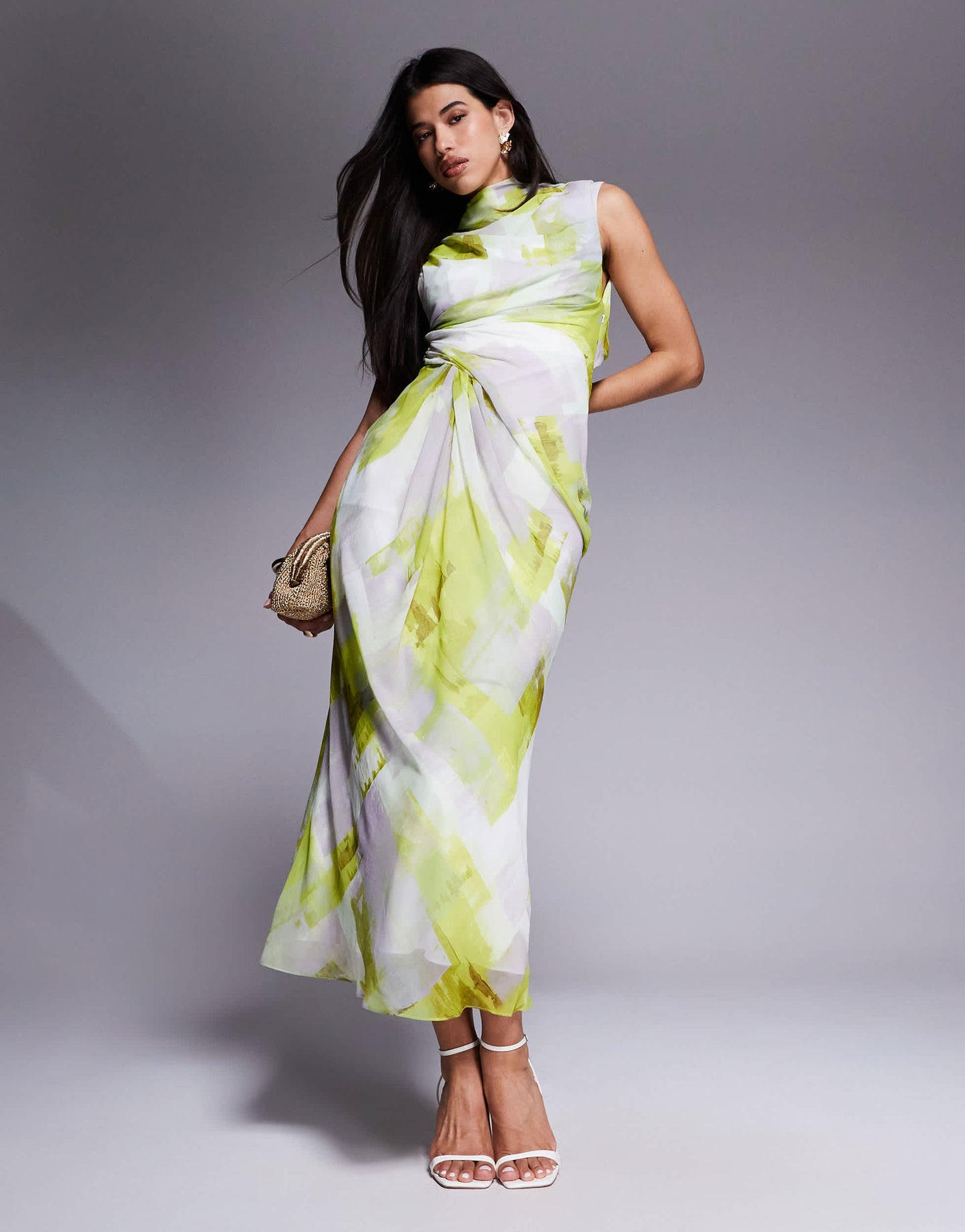 ASOS DESIGN high neck drape front maxi in abstract print