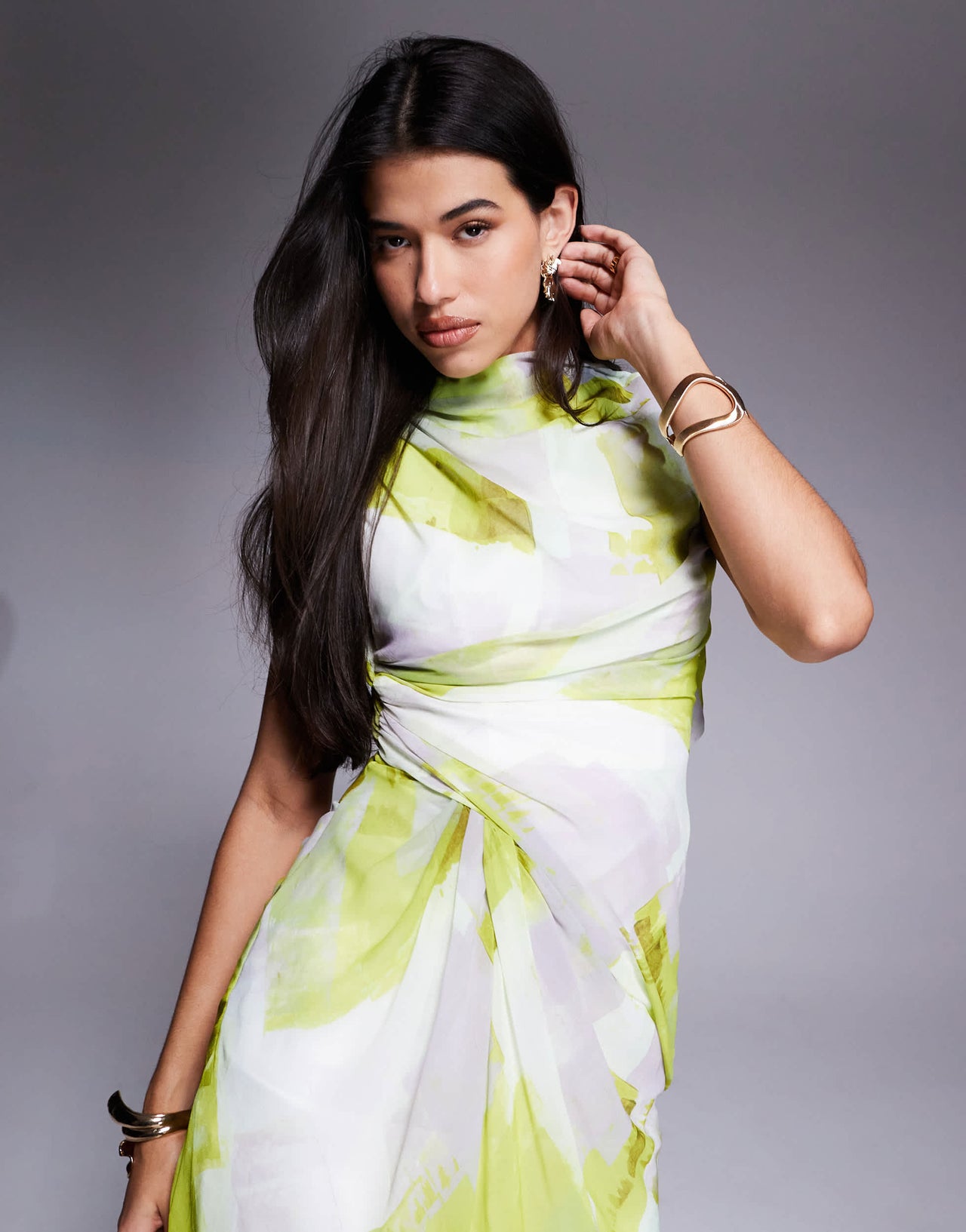 ASOS DESIGN high neck drape front maxi in abstract print