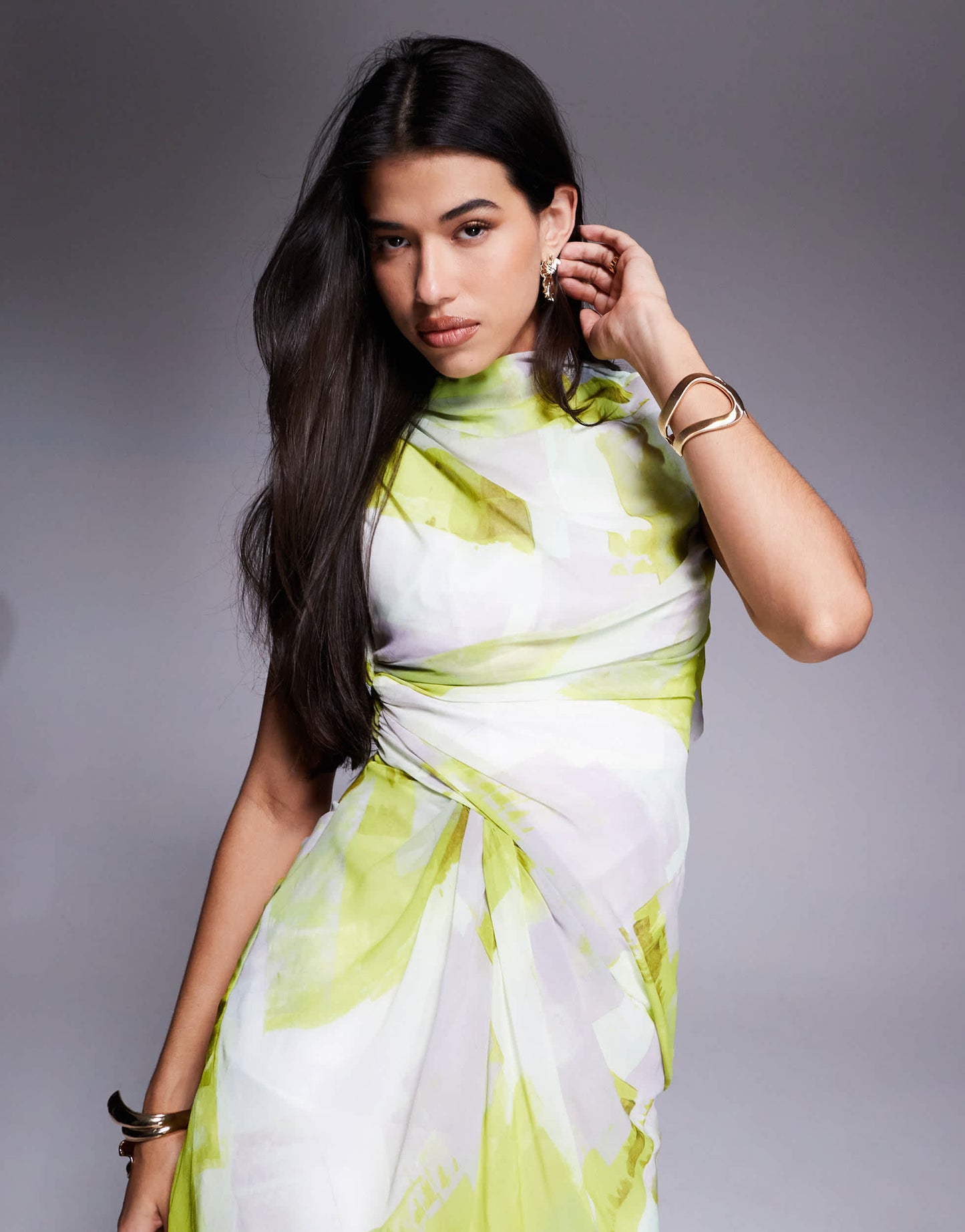 ASOS DESIGN high neck drape front maxi in abstract print