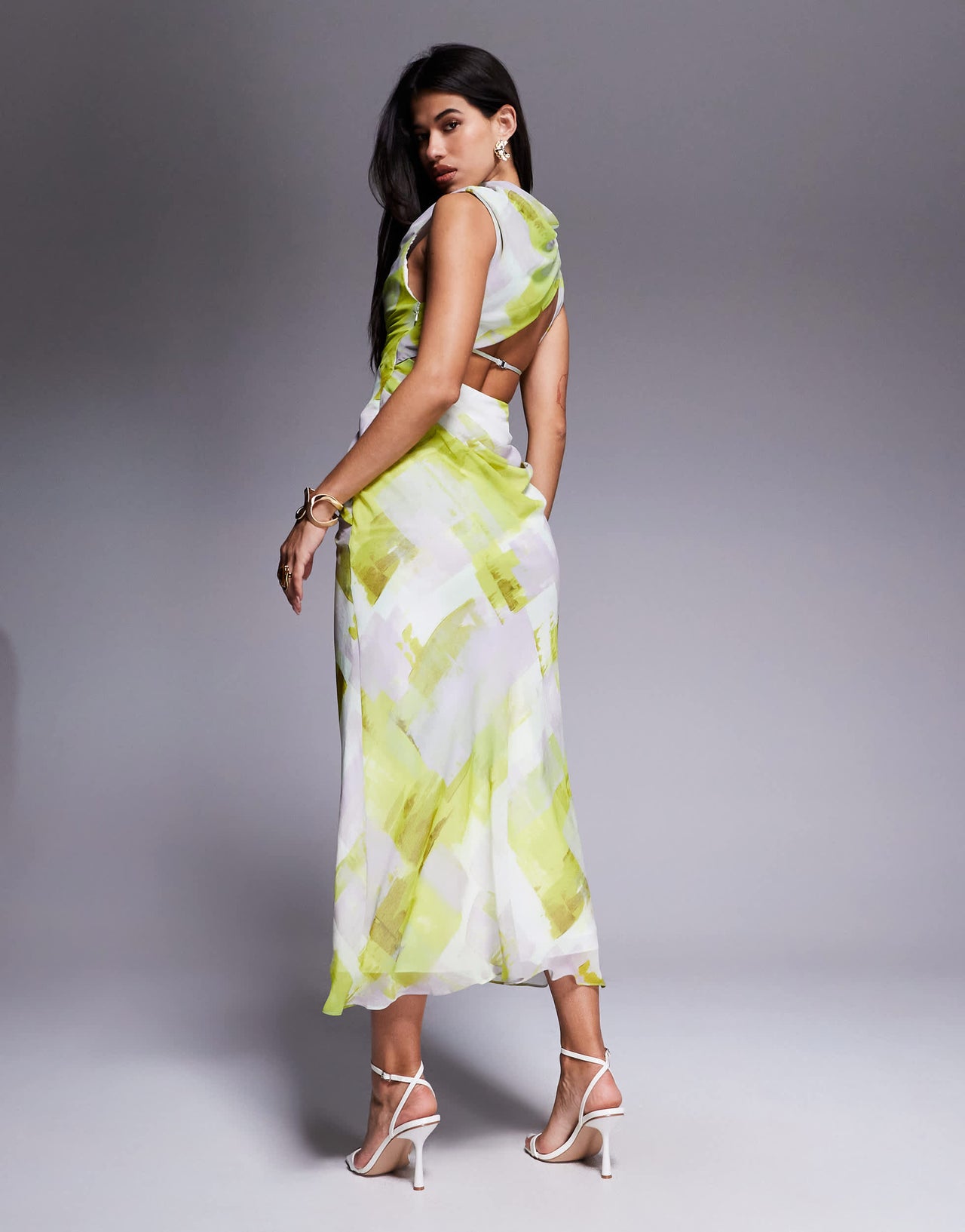 ASOS DESIGN high neck drape front maxi in abstract print