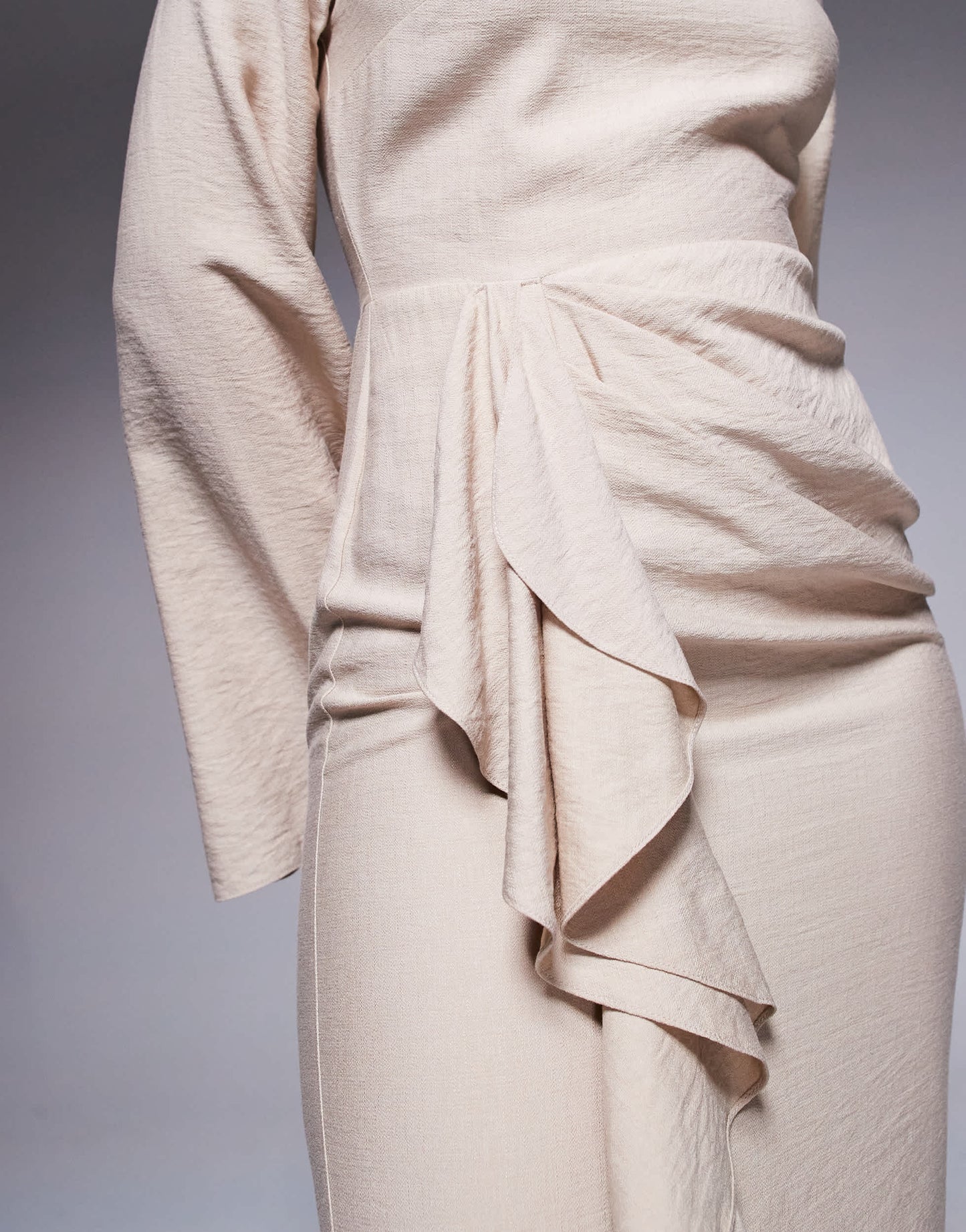 ASOS DESIGN long sleeve linen maxi dress with ruffle skirt in stone