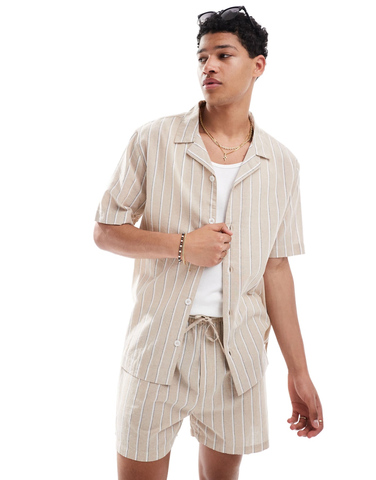 Goldsboro revere stripe shirt in white and stone