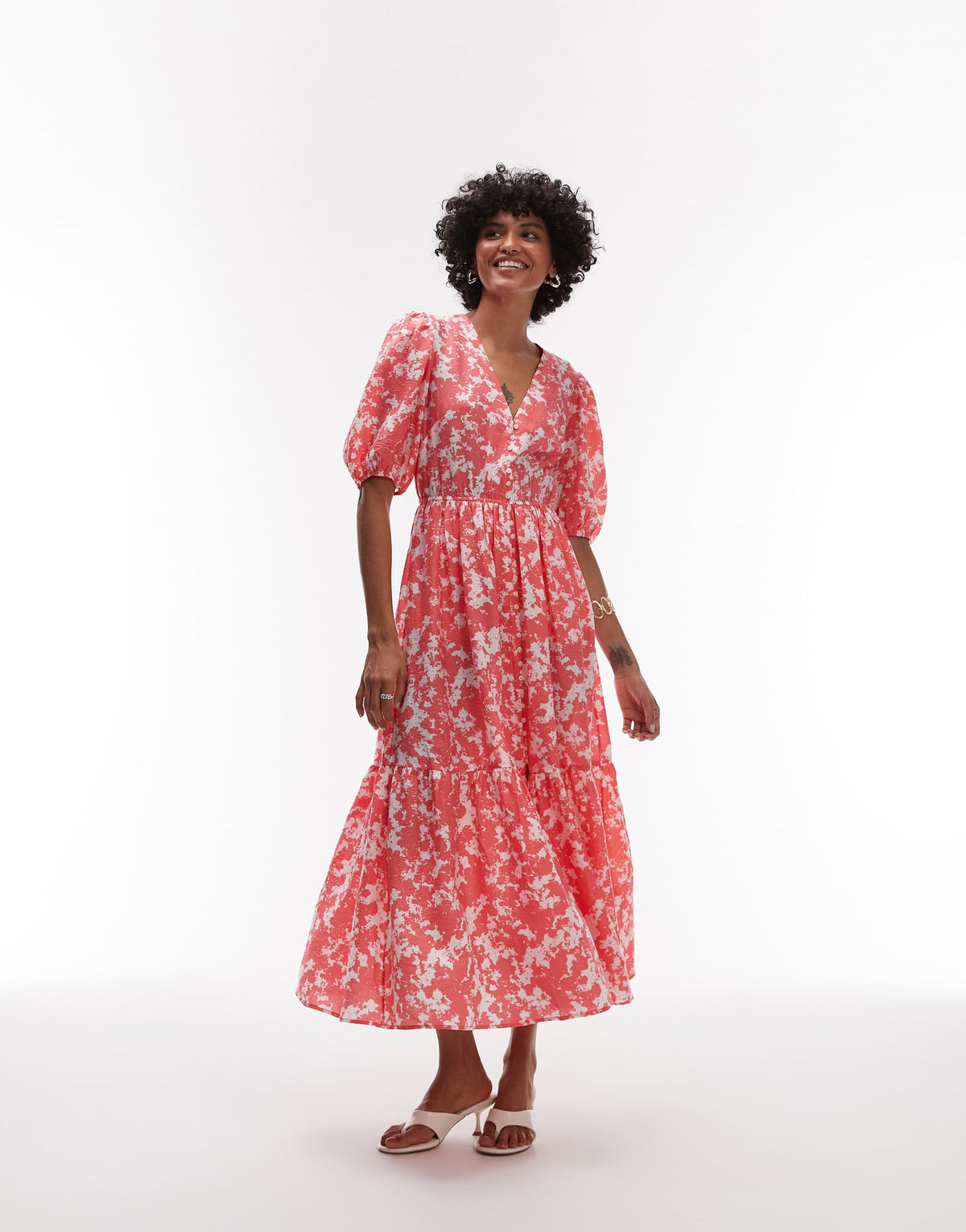 & Other Stories premium tiered volume maxi dress in pink marble print