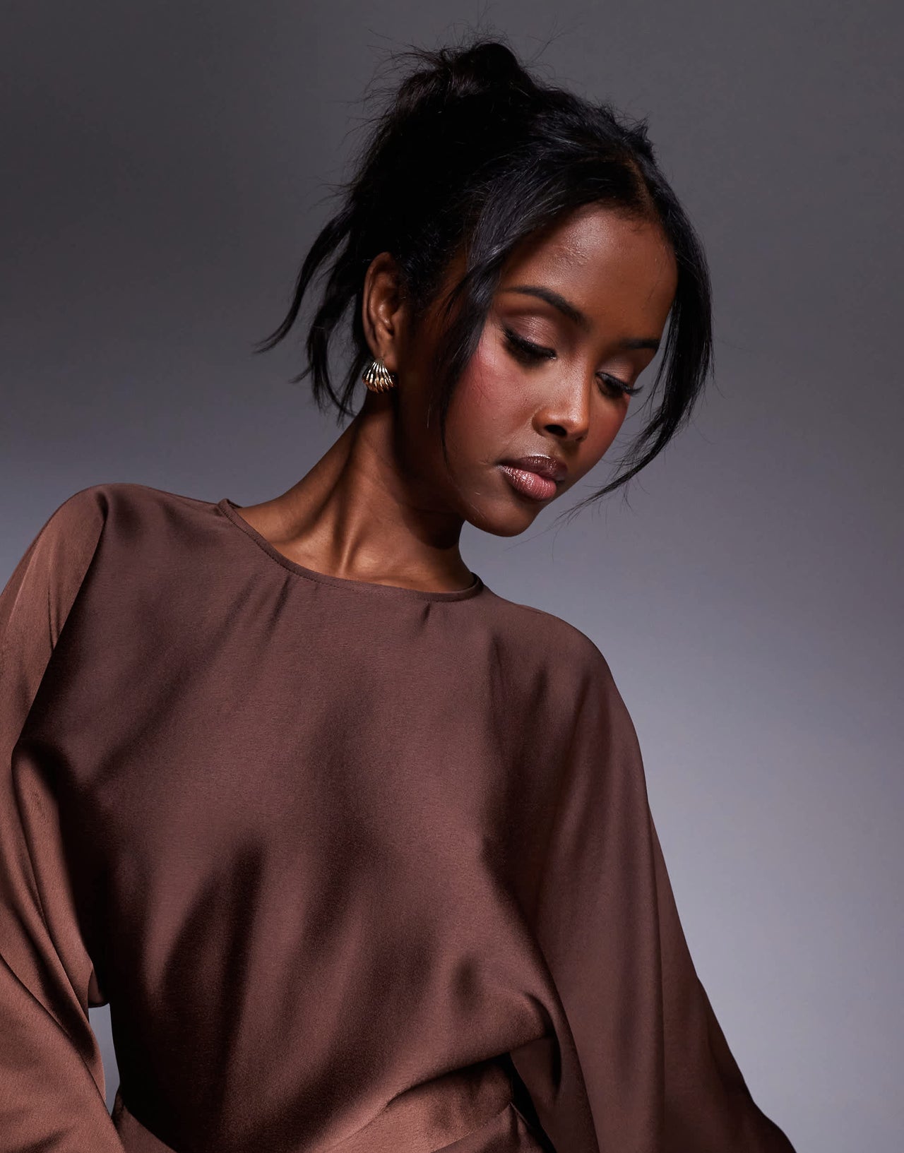 ASOS DESIGN structured batwing playsuit with skort detail in chocolate