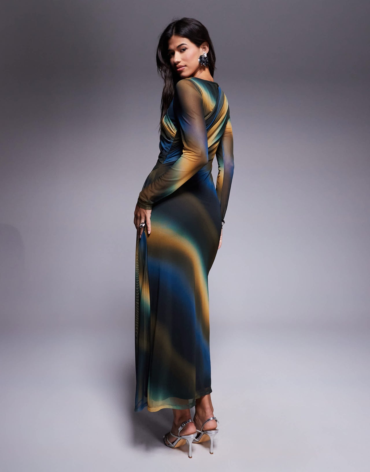Daska mesh draped maxi dress in abstract print