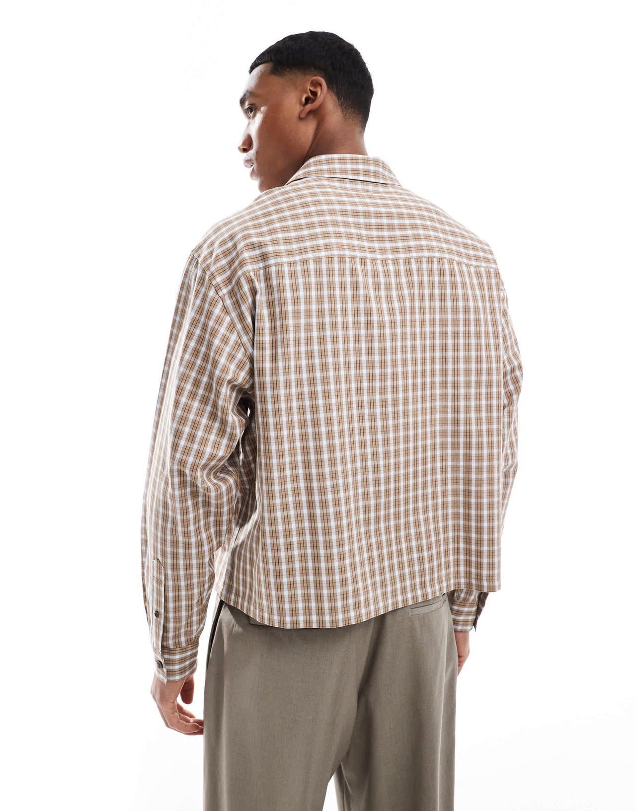 ASOS DESIGN cropped oversized shirt in brown check