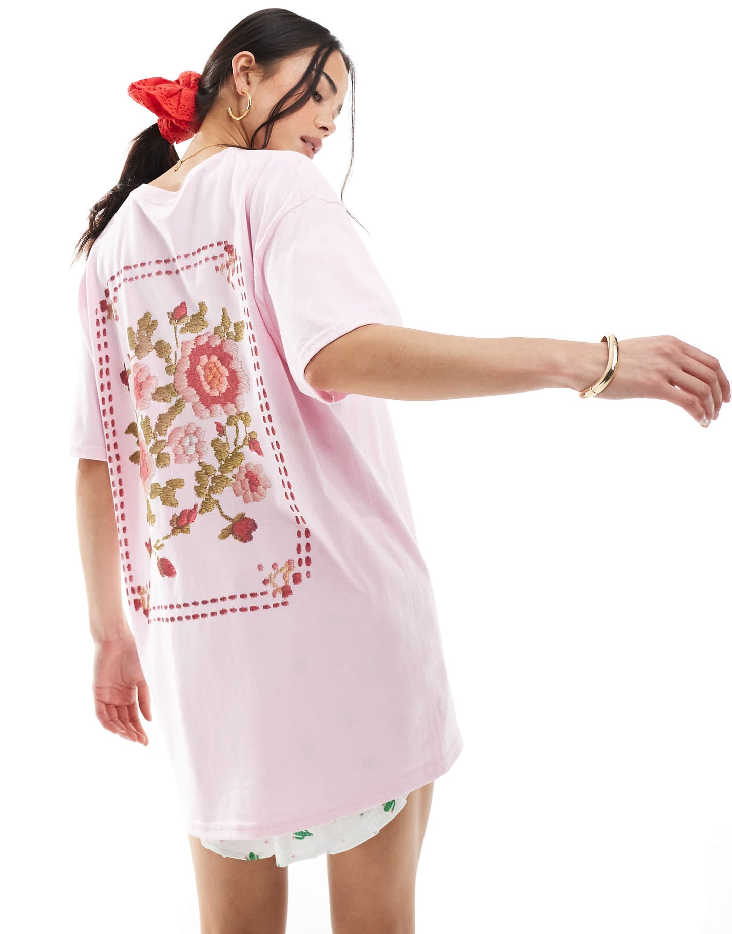 Miss Selfridge floral print oversized tee in pink