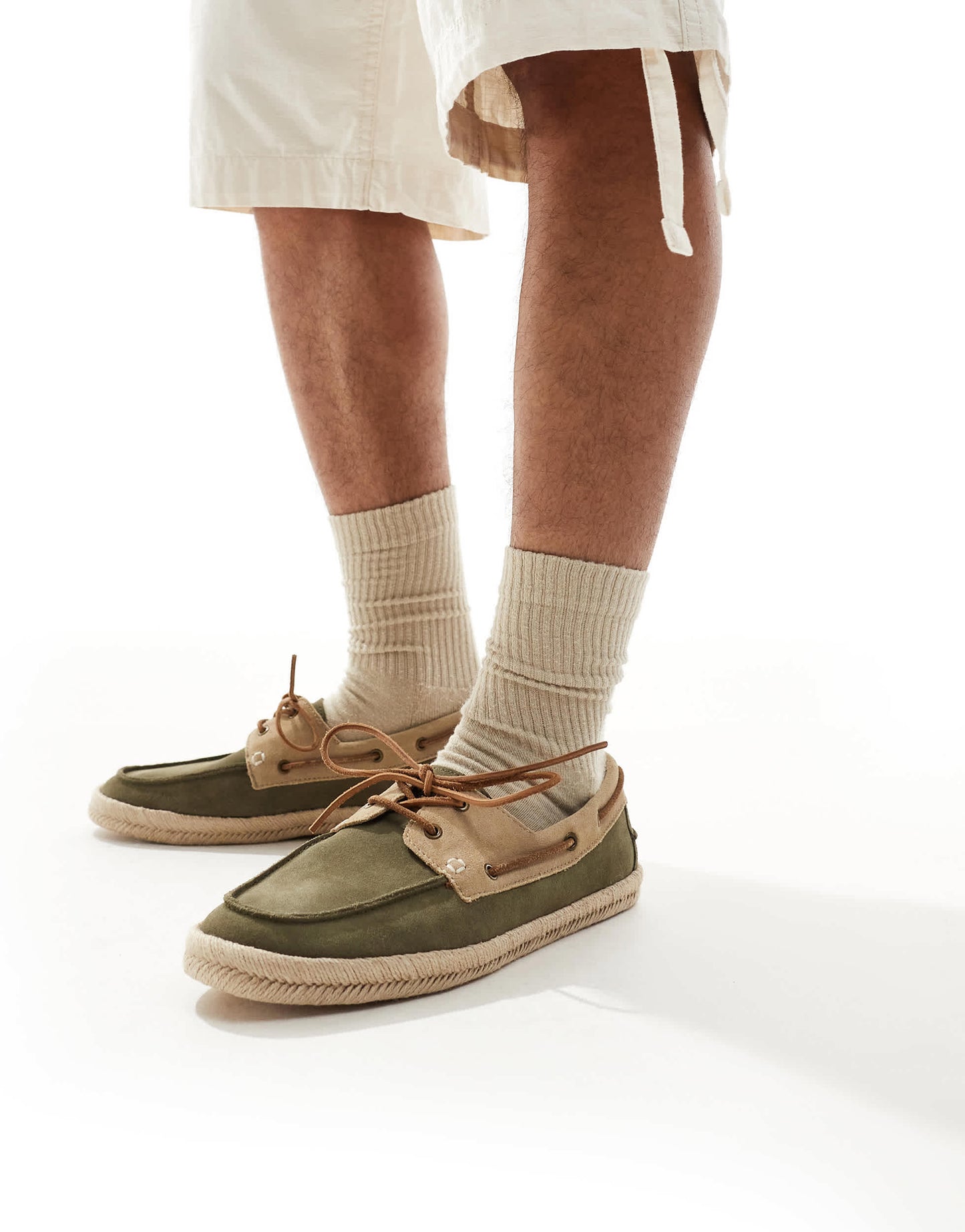 schuh Perez espadrille boat shoes in khaki and taupe suede