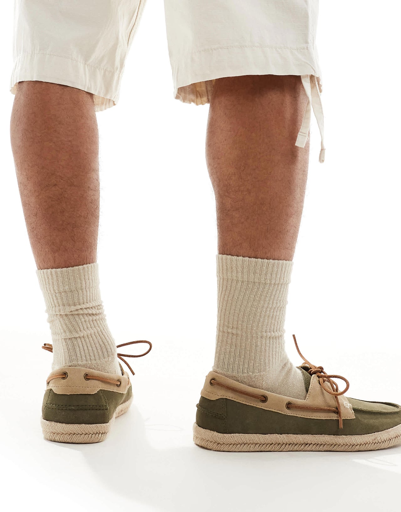 schuh Perez espadrille boat shoes in khaki and taupe suede