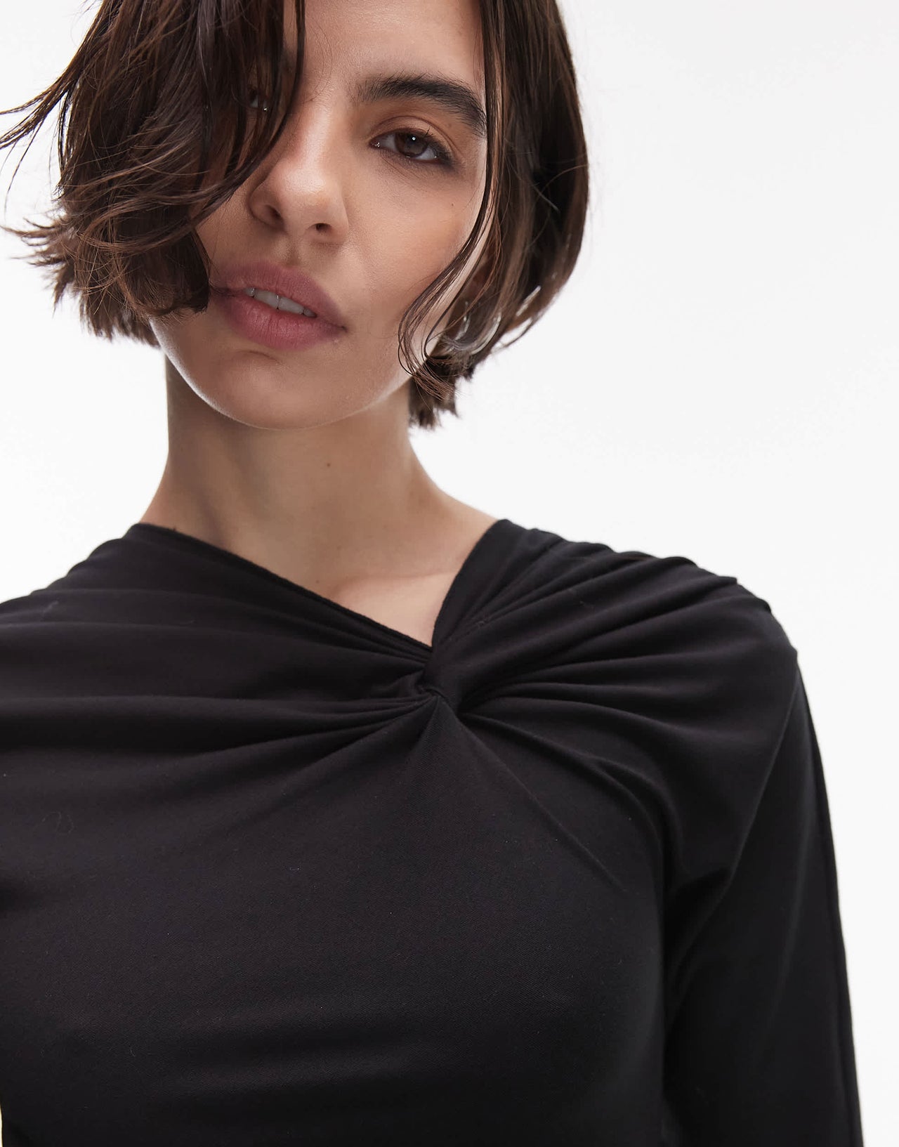 & Other Stories jersey long sleeve maxi dress with knotted  detail in black