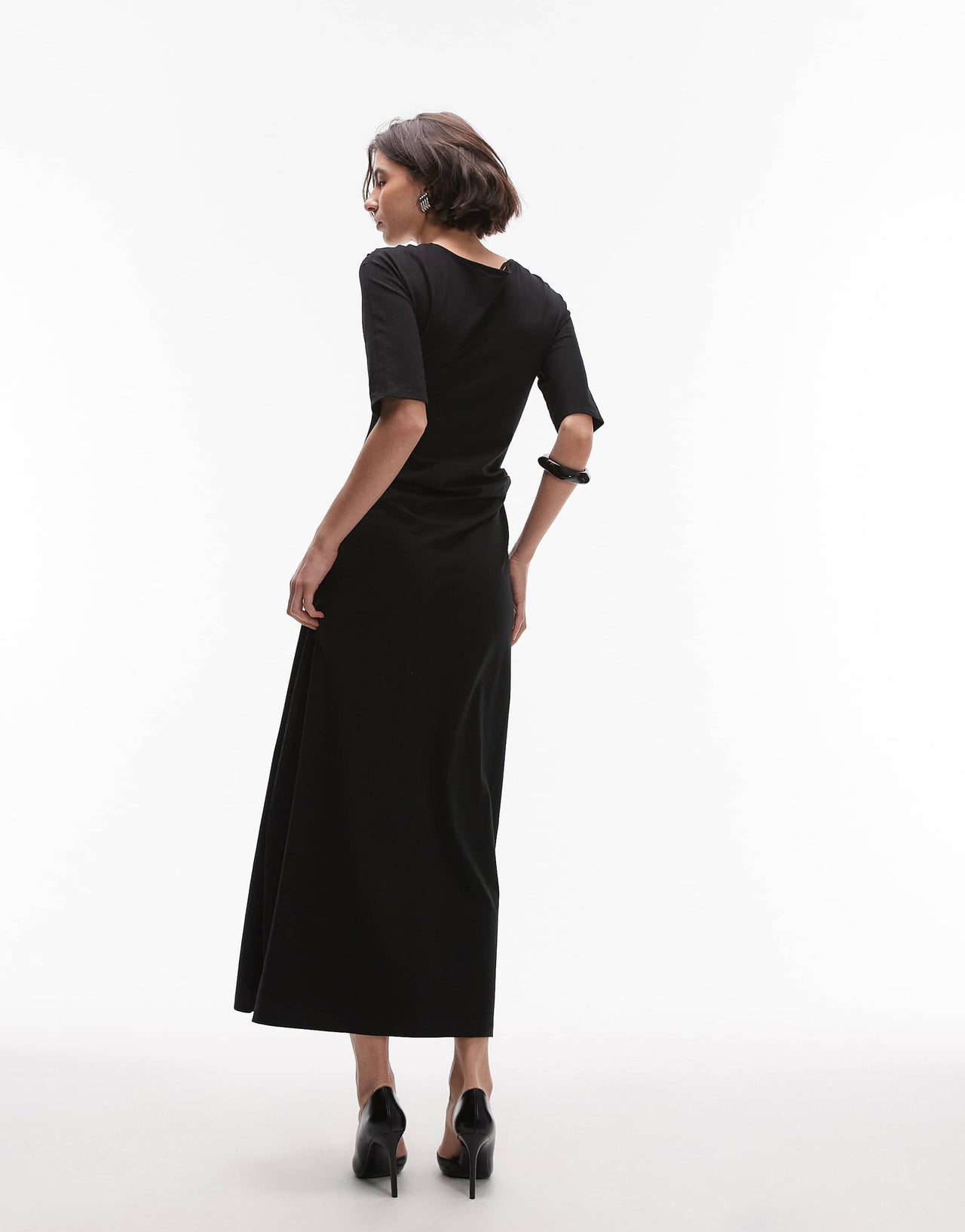 & Other Stories jersey long sleeve maxi dress with knotted  detail in black