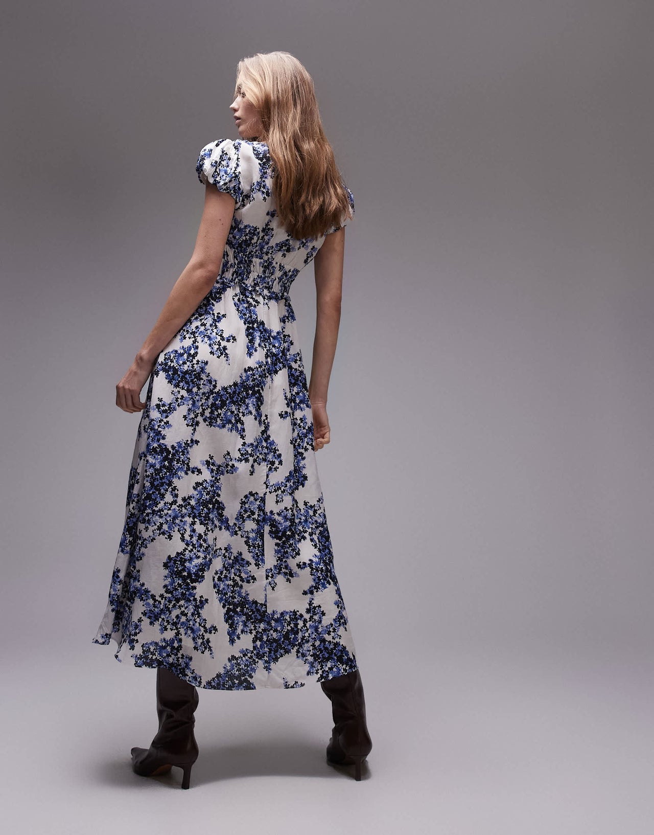& Other Stories maxi dress with tier hem and ruffle sleeves in blue porcelain floral print