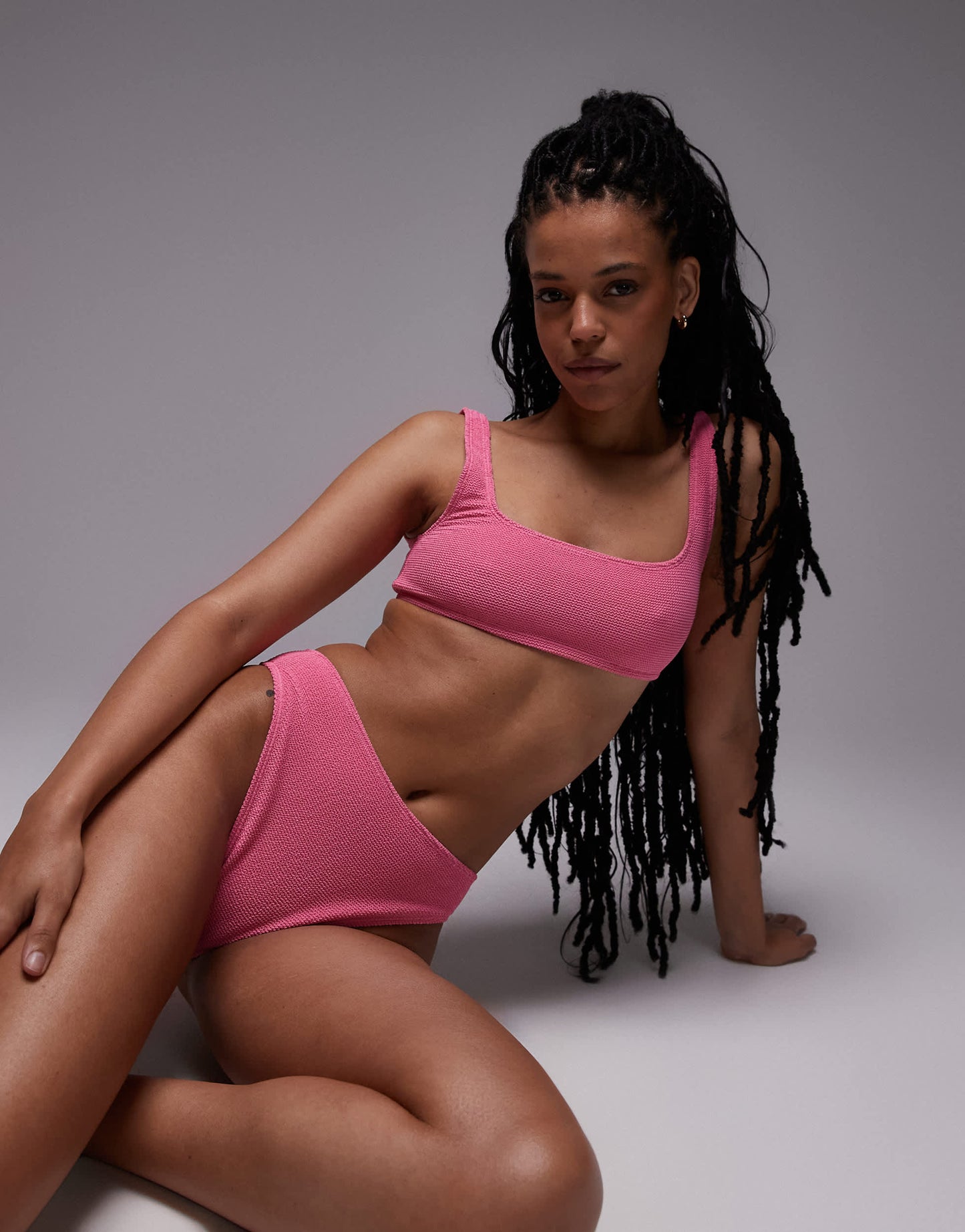 & Other Stories crinkle scoop front bikini top with low back in pink