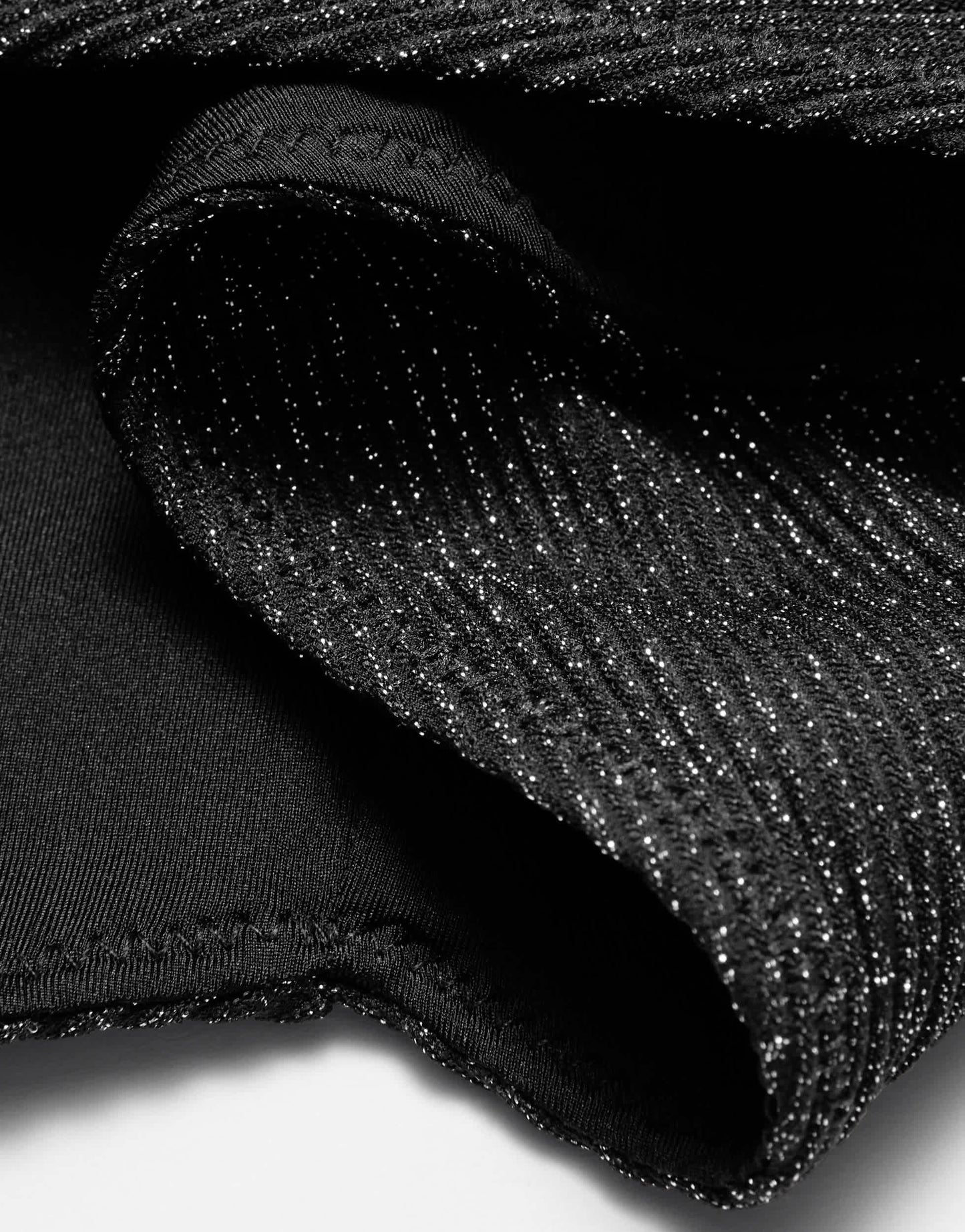 & Other Stories mix and match knot front bandeau bikini top with gold glitter thread and removeable padding in black