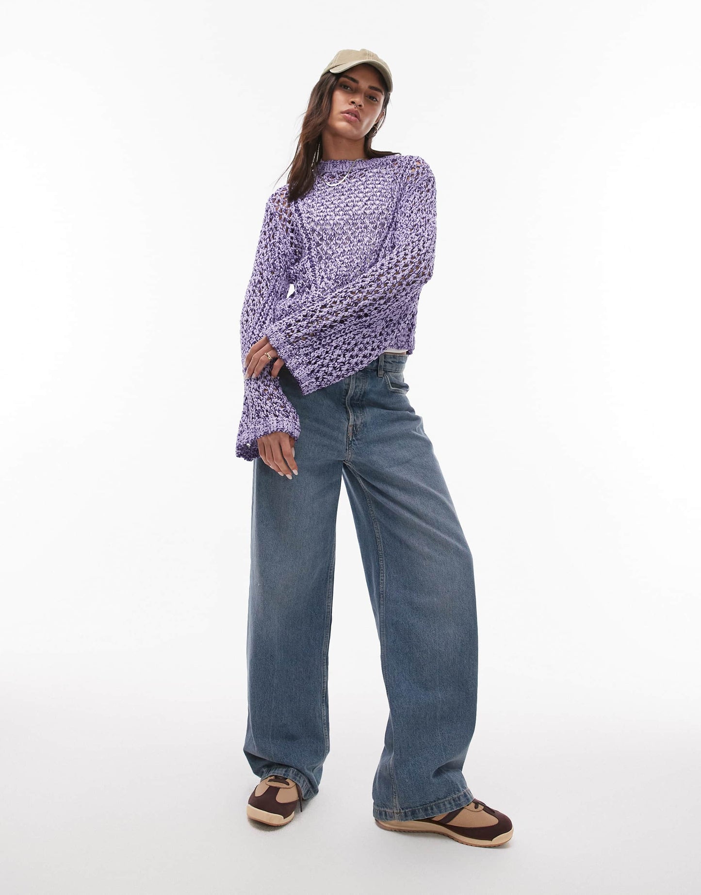 & Other Stories crochet  knit sweater with tape detail in lilac