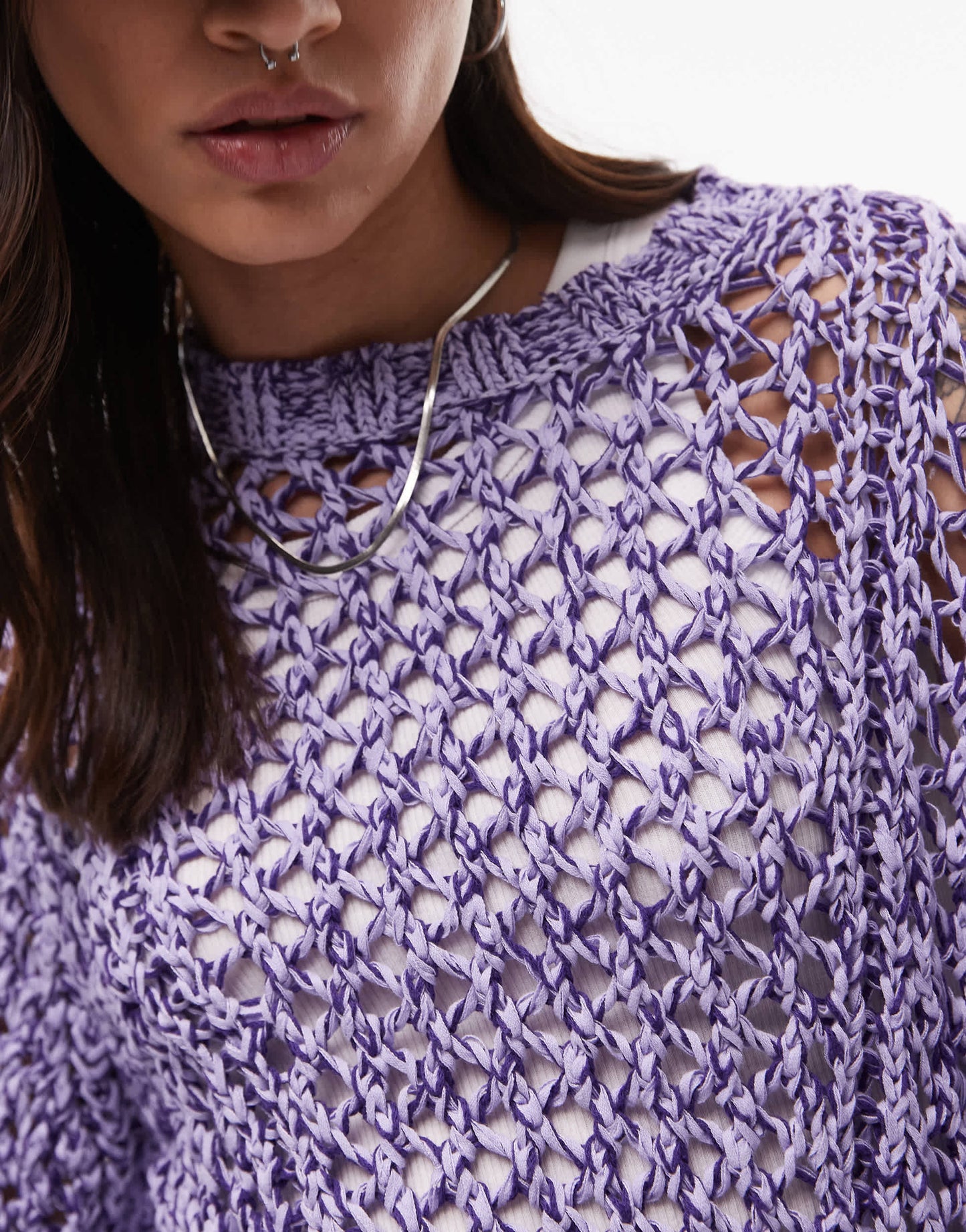 & Other Stories crochet  knit sweater with tape detail in lilac