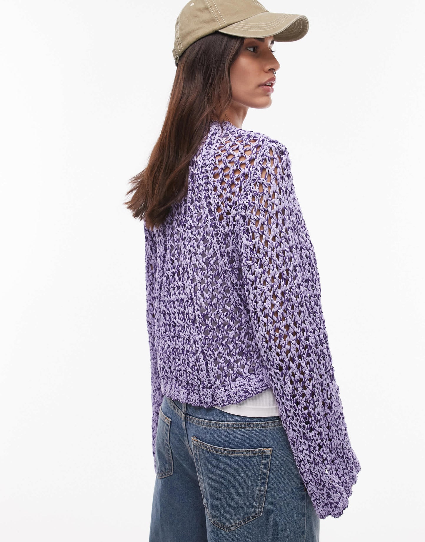 & Other Stories crochet  knit sweater with tape detail in lilac