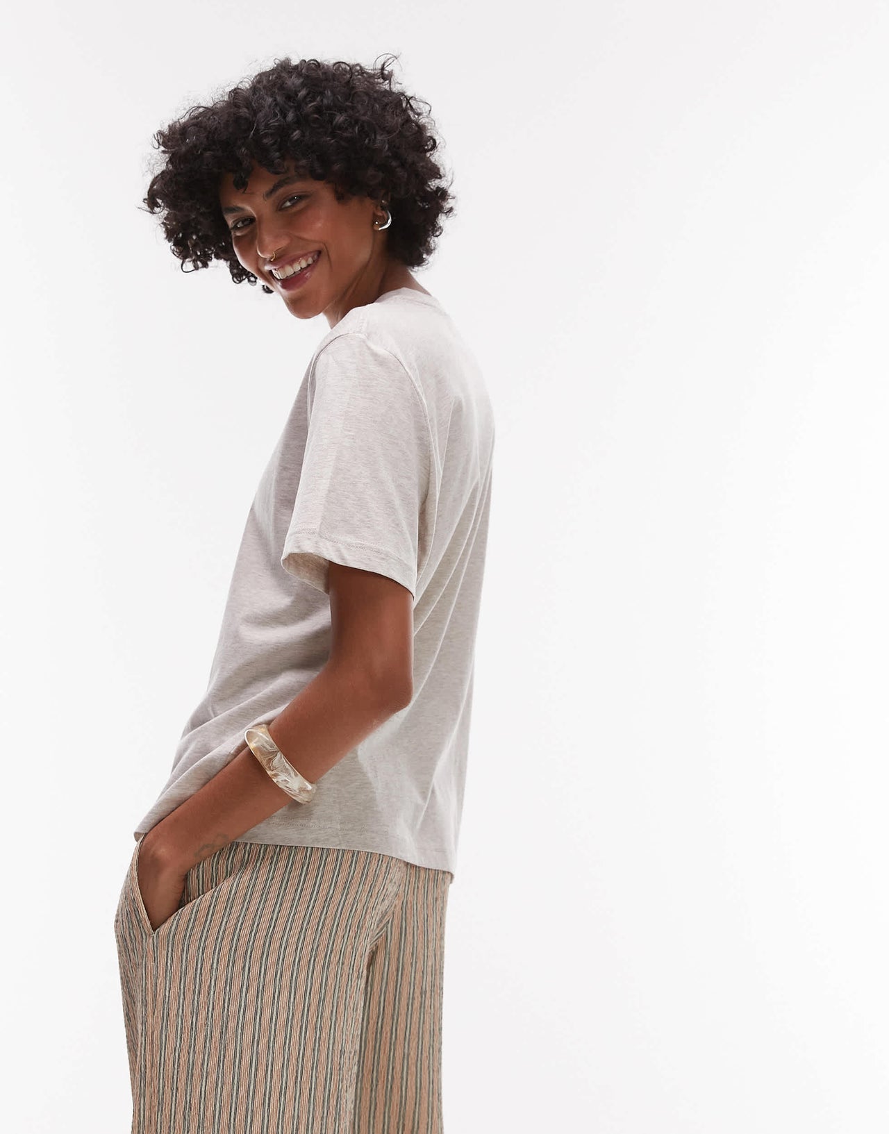 & Other Stories relaxed short sleeve t-shirt in light beige melange