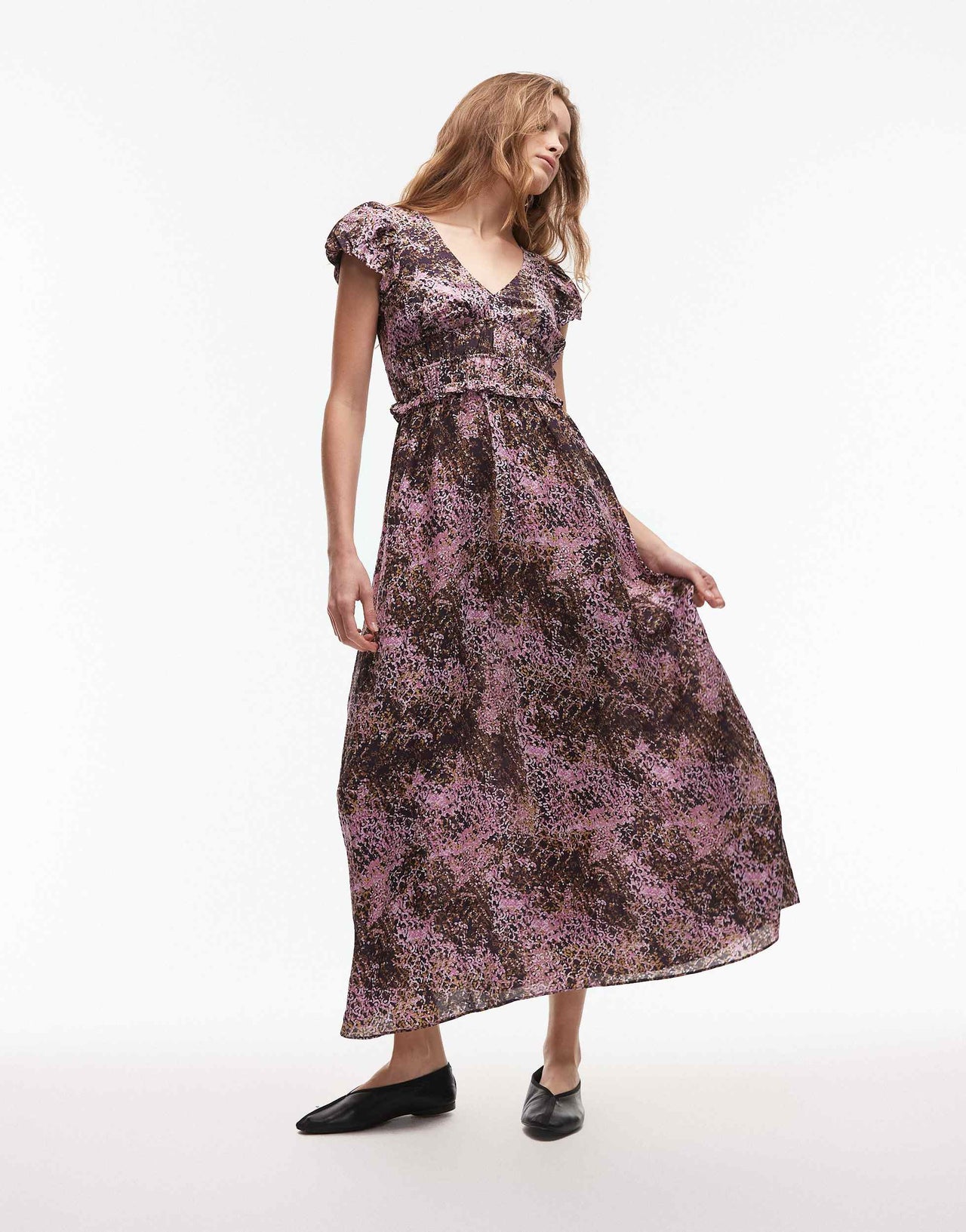 & Other Stories maxi dress with tier hem and ruffle sleeves in abstract print