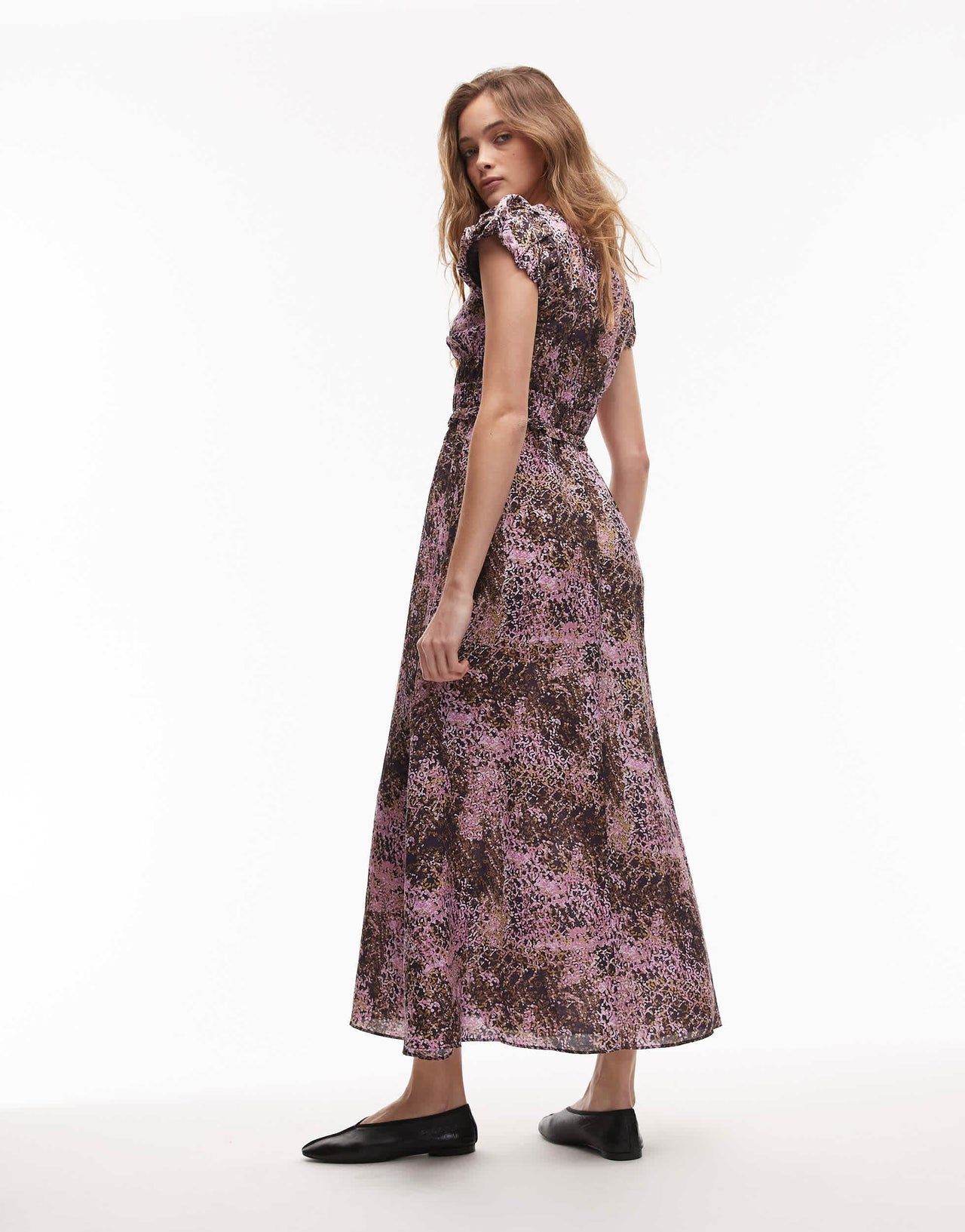 & Other Stories maxi dress with tier hem and ruffle sleeves in abstract print