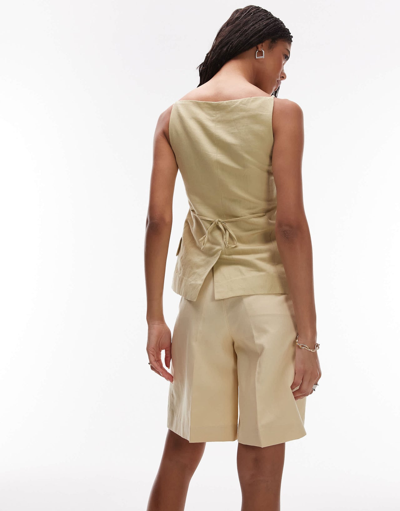 & Other Stories linen blend square neck waistcoat top in buttermilk yellow