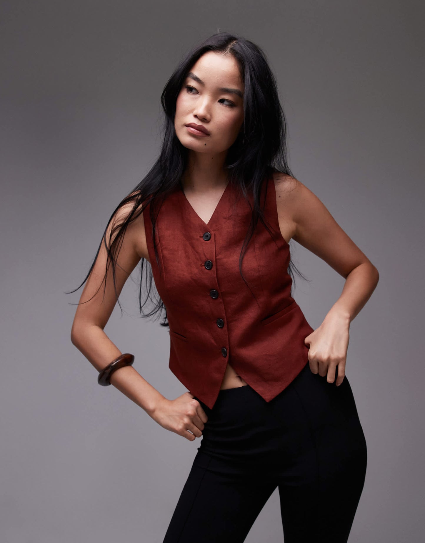 & Other Stories fitted linen waistcoat in rust red