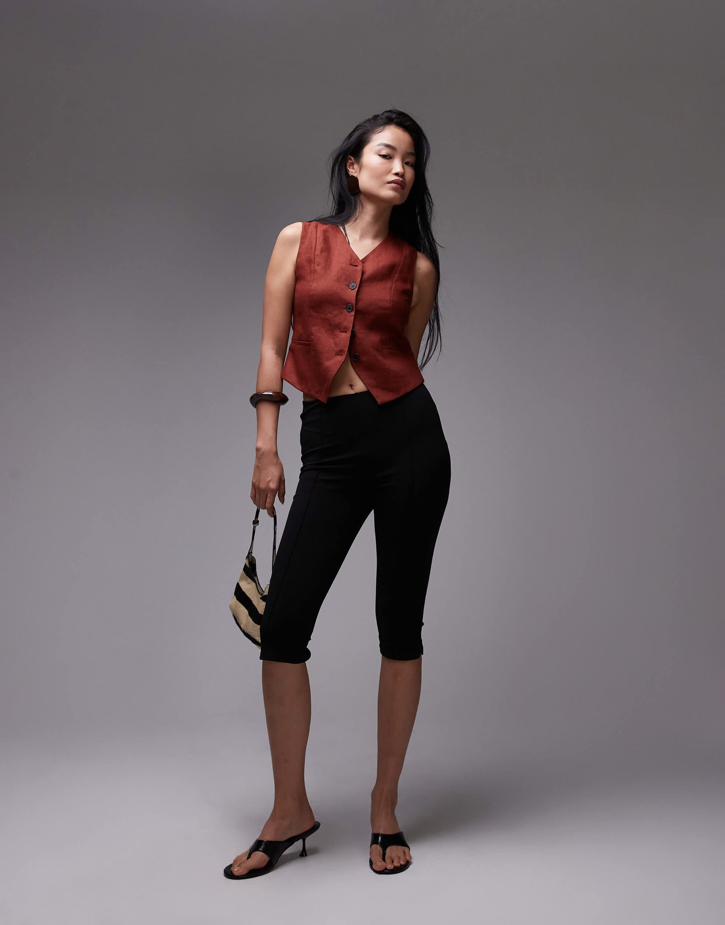 & Other Stories fitted linen waistcoat in rust red