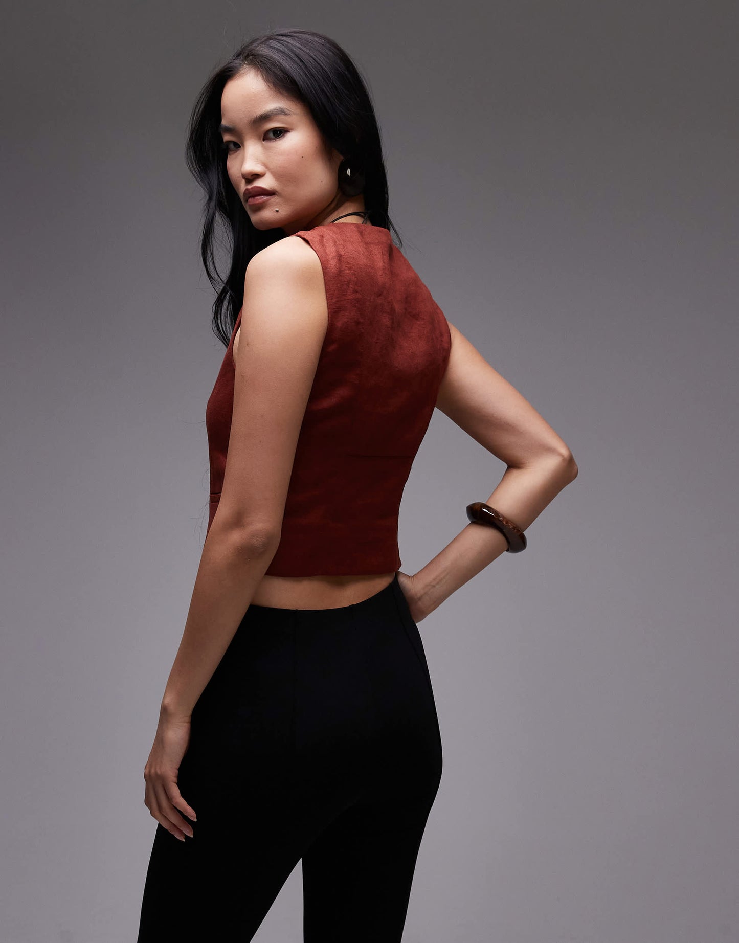 & Other Stories fitted linen waistcoat in rust red